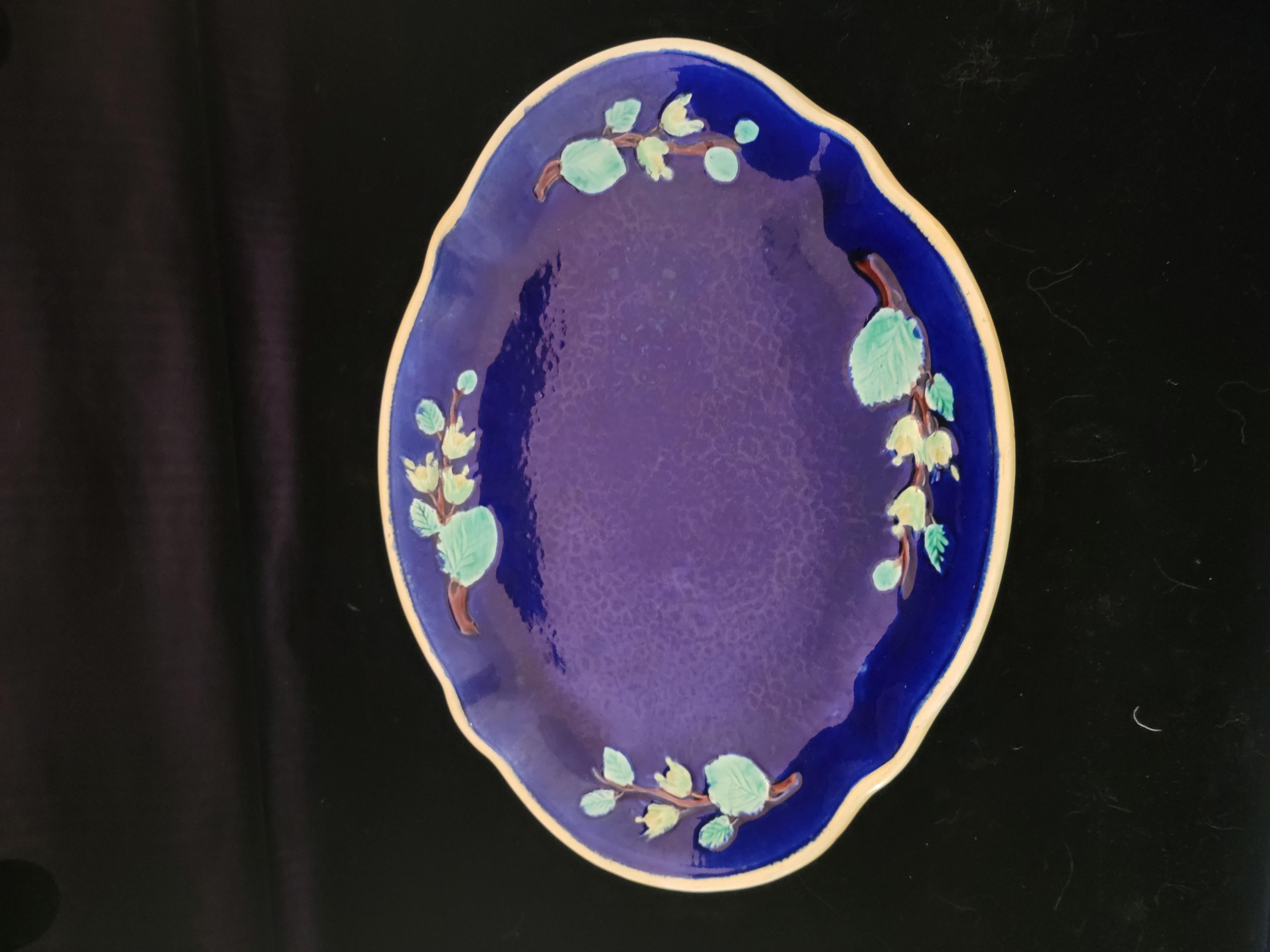 Late Victorian Majolica Cobalt Blue Charger For Sale