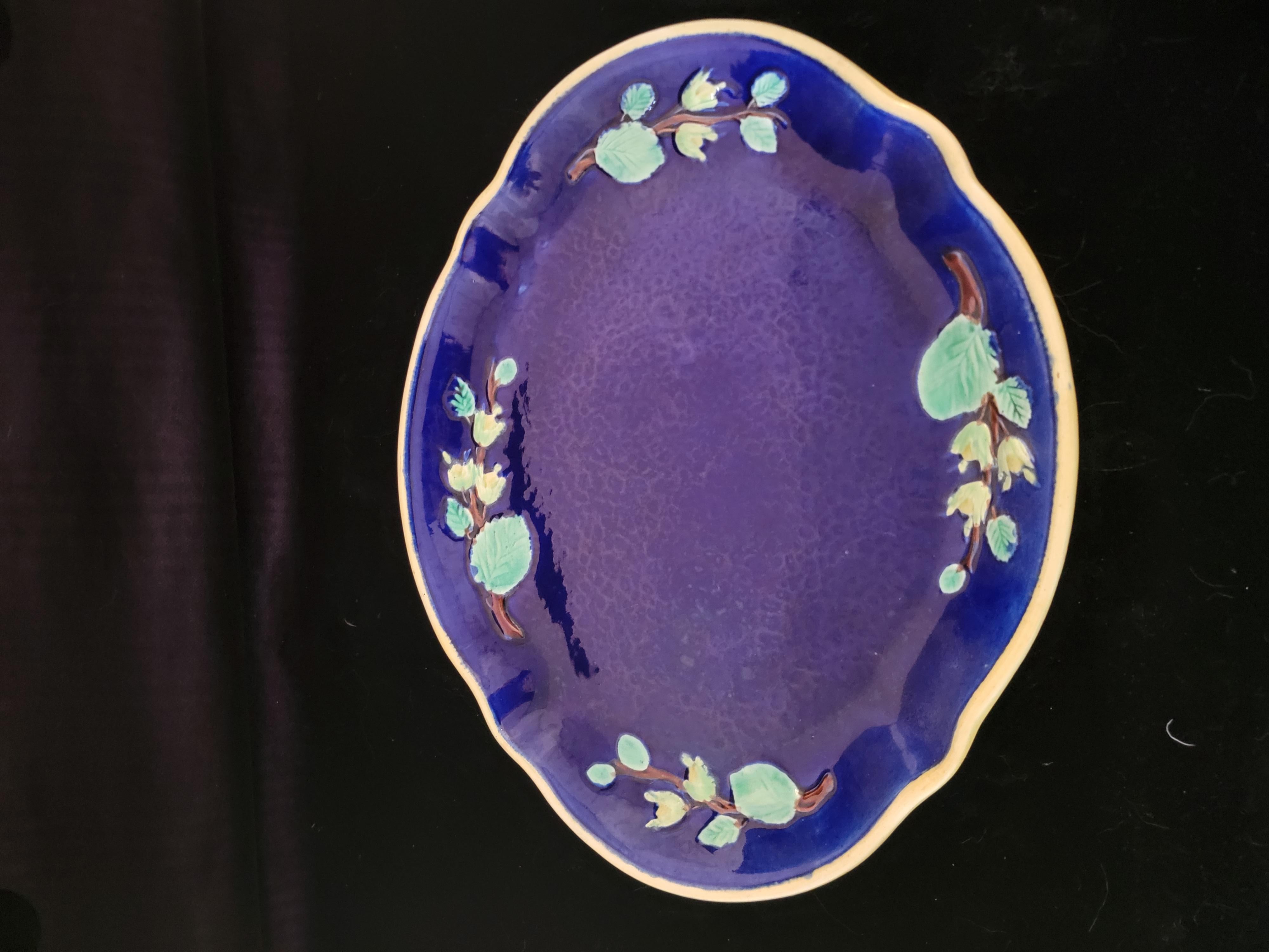 English Majolica Cobalt Blue Charger For Sale