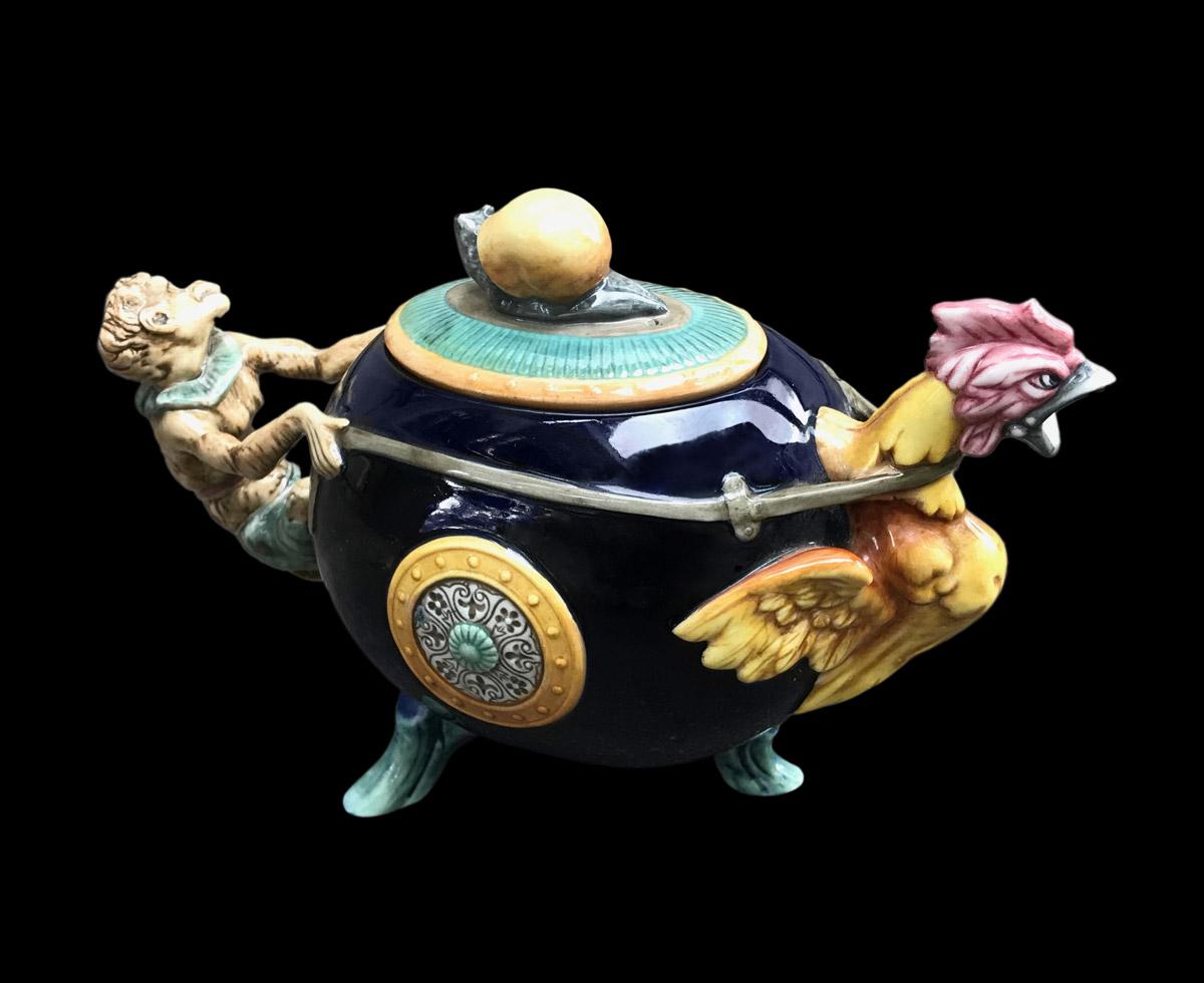 majolica monkey teapot