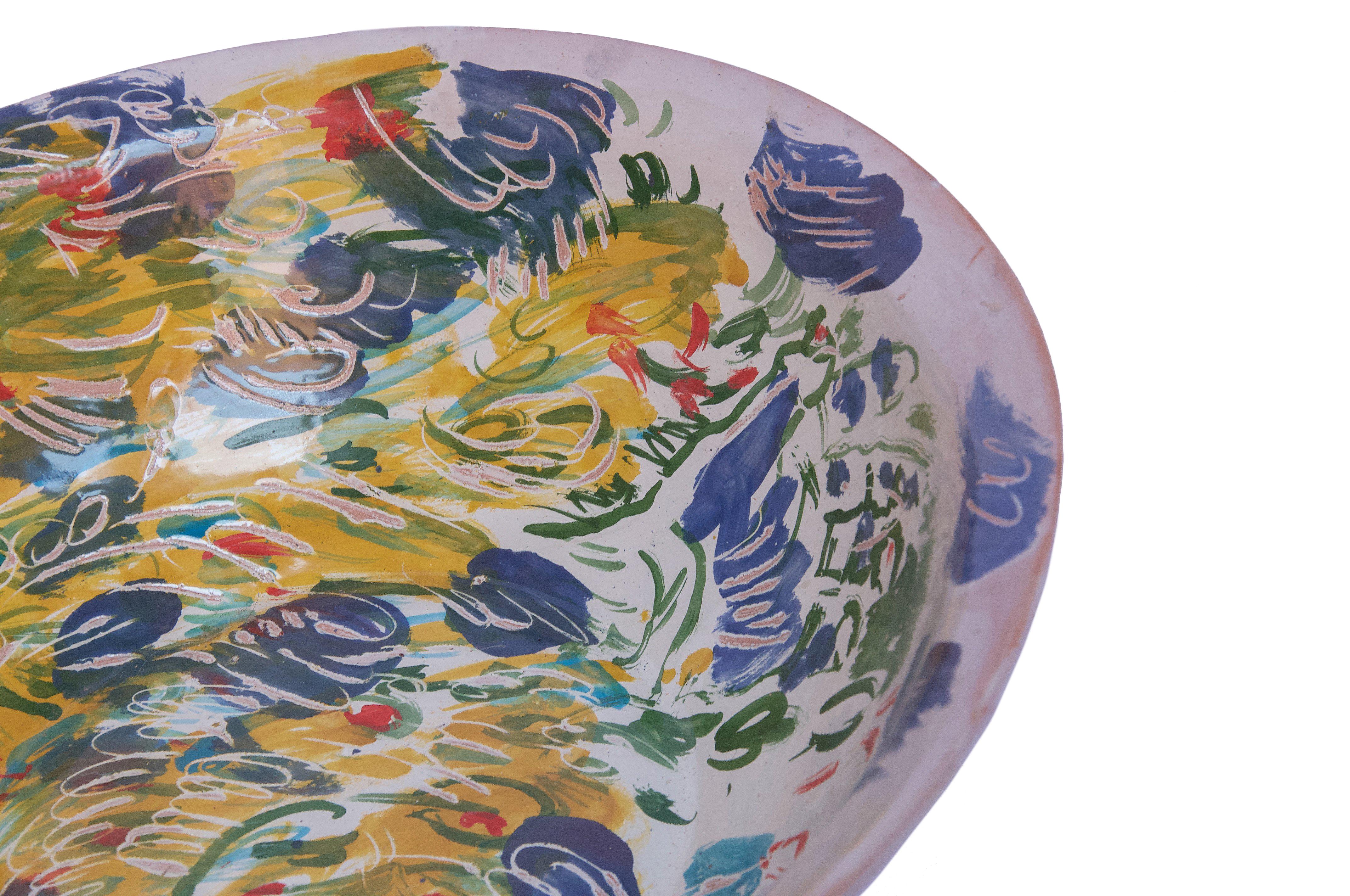 Majolica Colorful Ceramic Bowl Mid-Century Modern Mexican Signed on the Bottom  For Sale 1