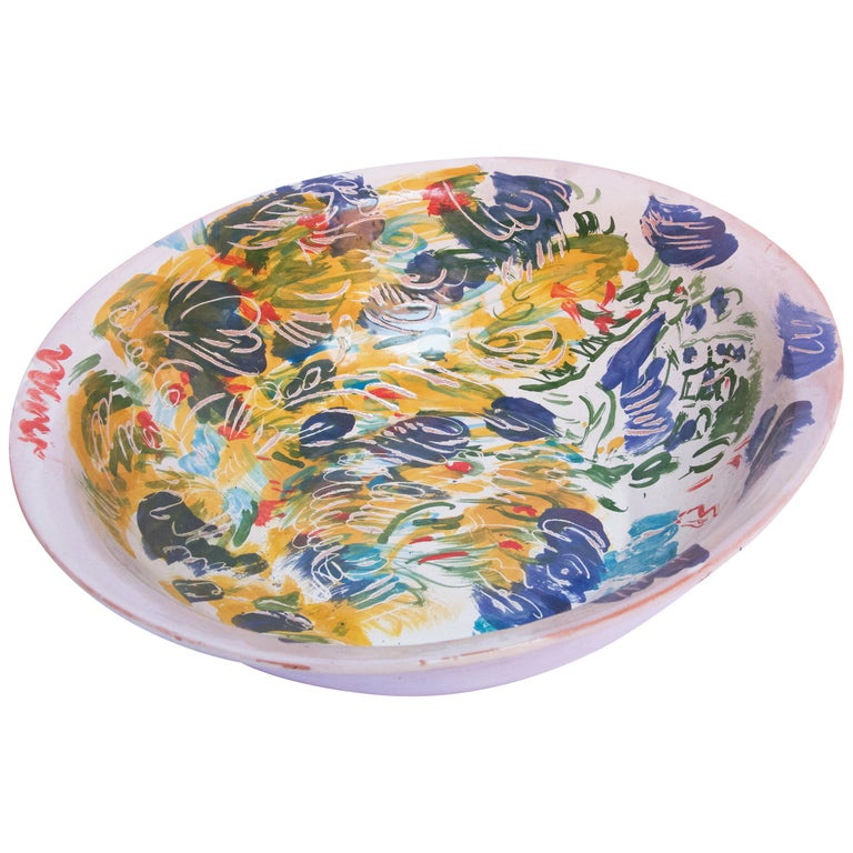 Majolica Colorful Ceramic Bowl Mid-Century Modern Mexican Signed on the Bottom  For Sale
