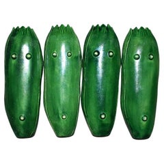 Majolica Corn Cobb Dishes in Yellow and Green, Set of Four