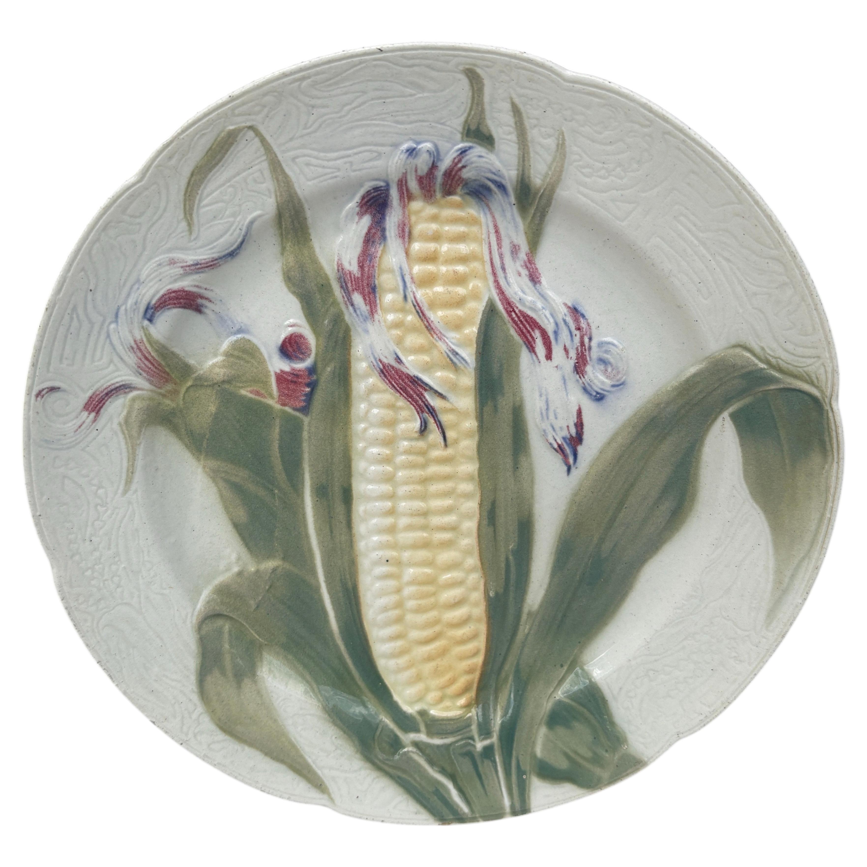 Majolica Corn Keller & Guerin Saint Clement Plate For Sale