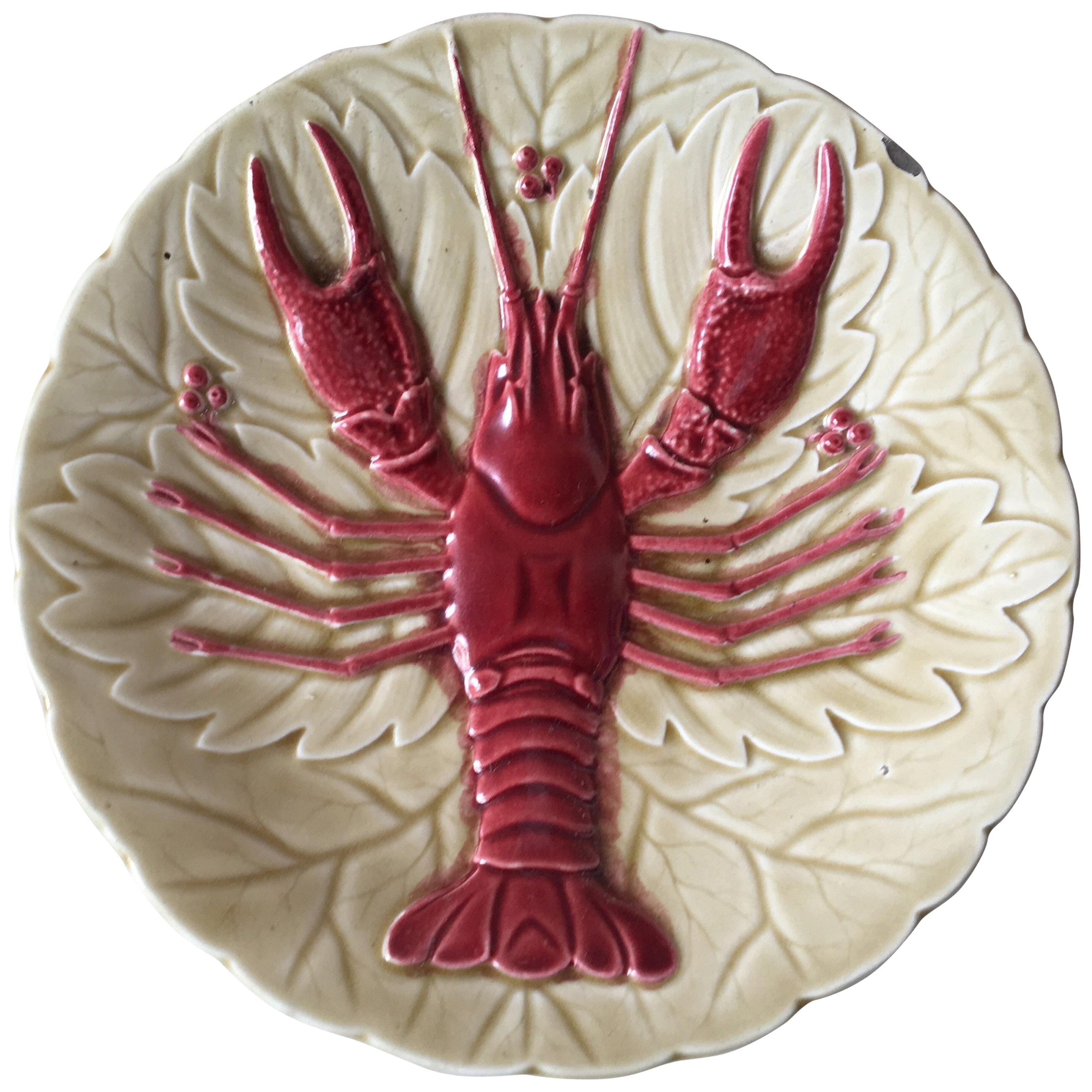Plato de mayólica de langosta o bogavante Schutz Cilli, circa 1900