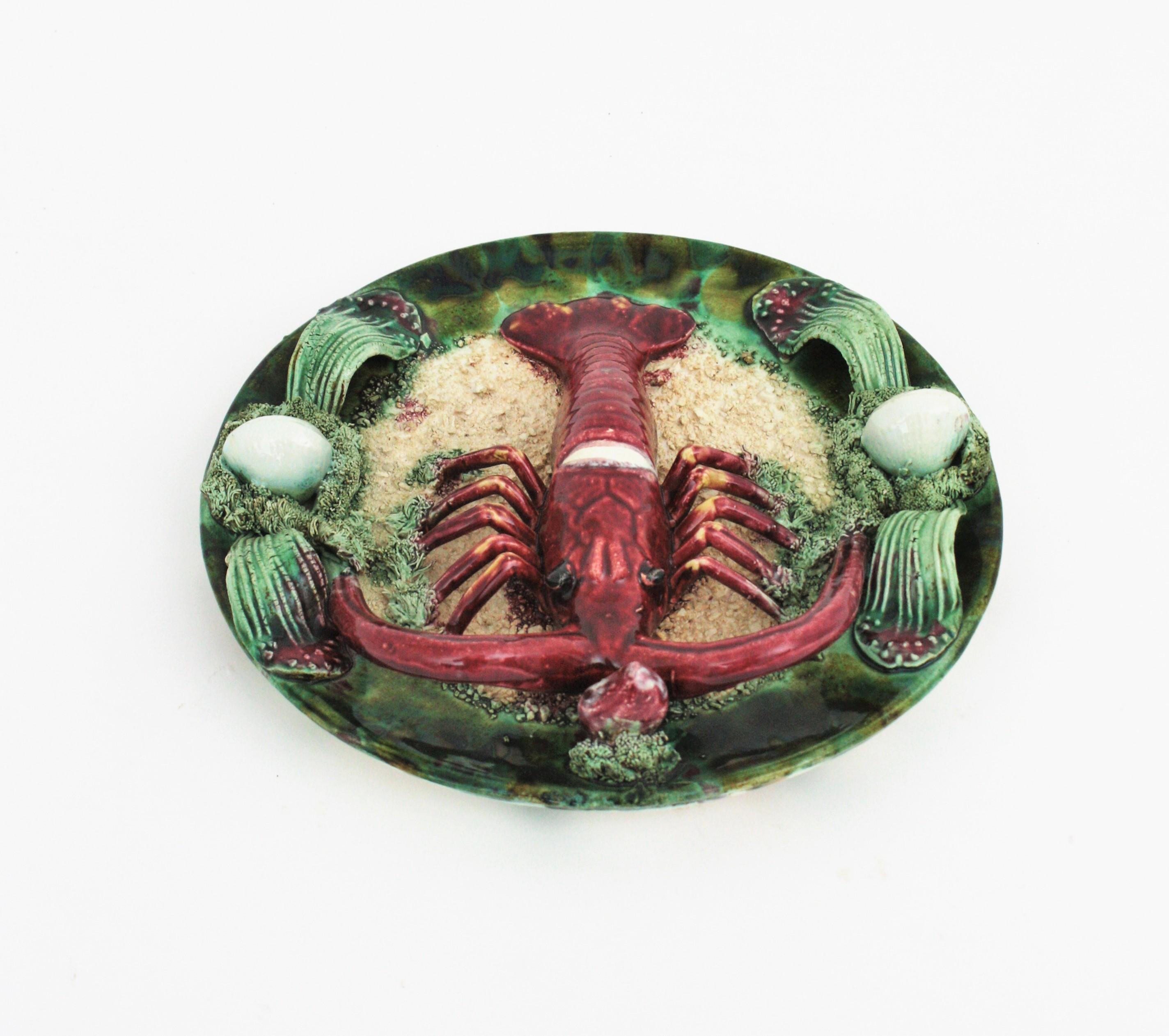 Portuguese Ceramic Wall Plate, Crayfish Design For Sale