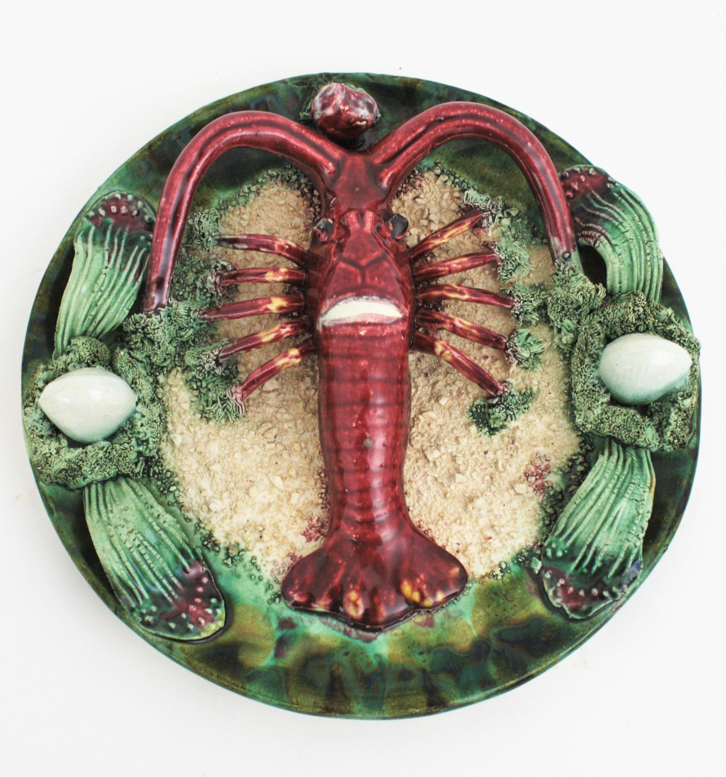 Glazed Ceramic Wall Plate, Crayfish Design For Sale