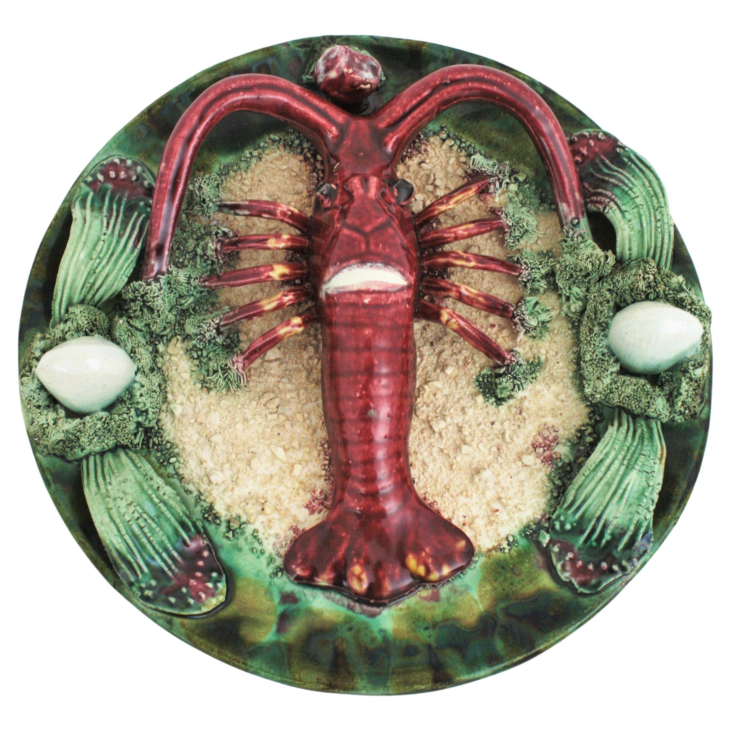 Piatto da parete in ceramica, design a gamberi di fiume