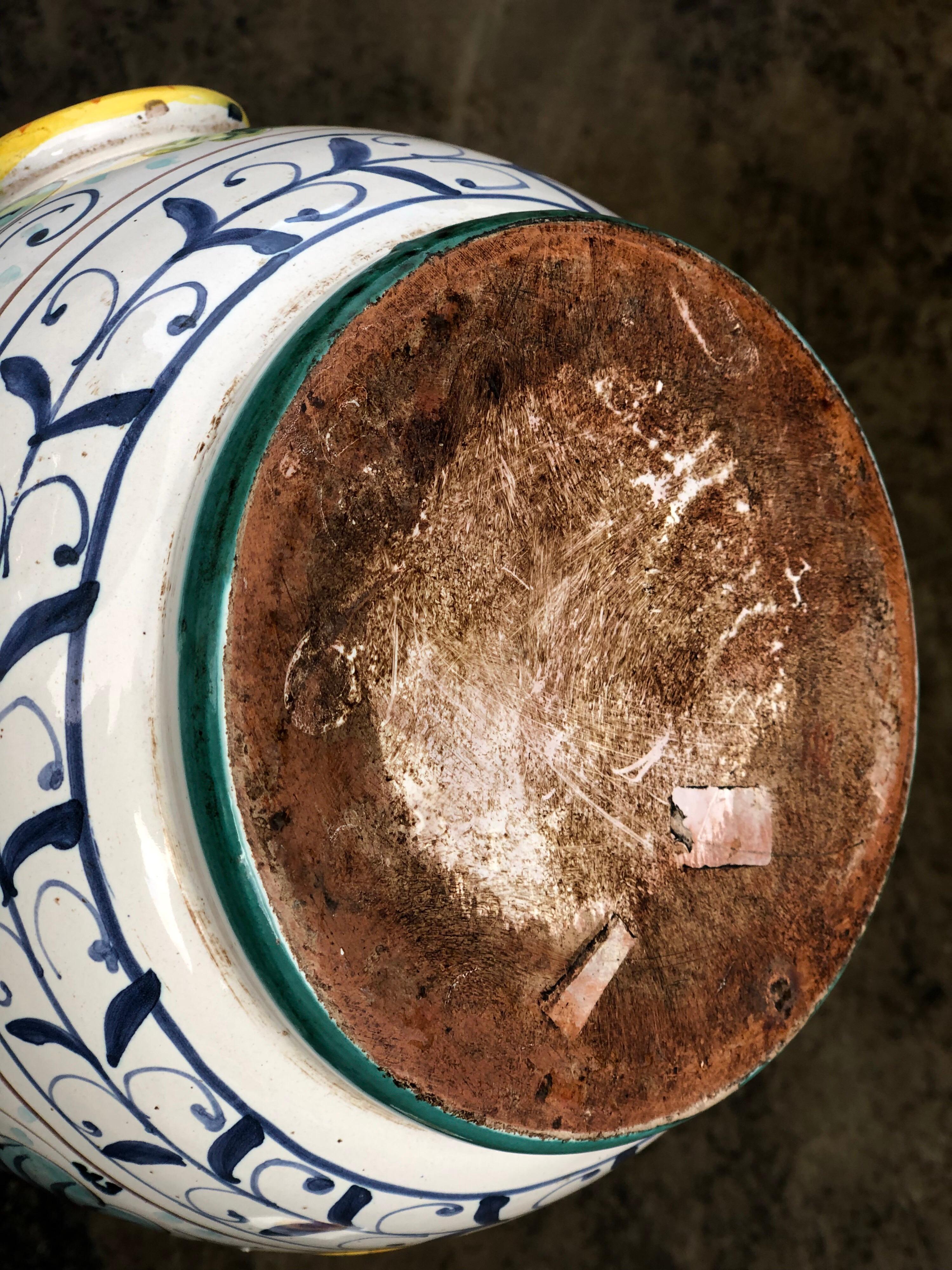Ceramic Majolica Cupid Angel Italian Hand Painted Small Jar or Vase SALE 