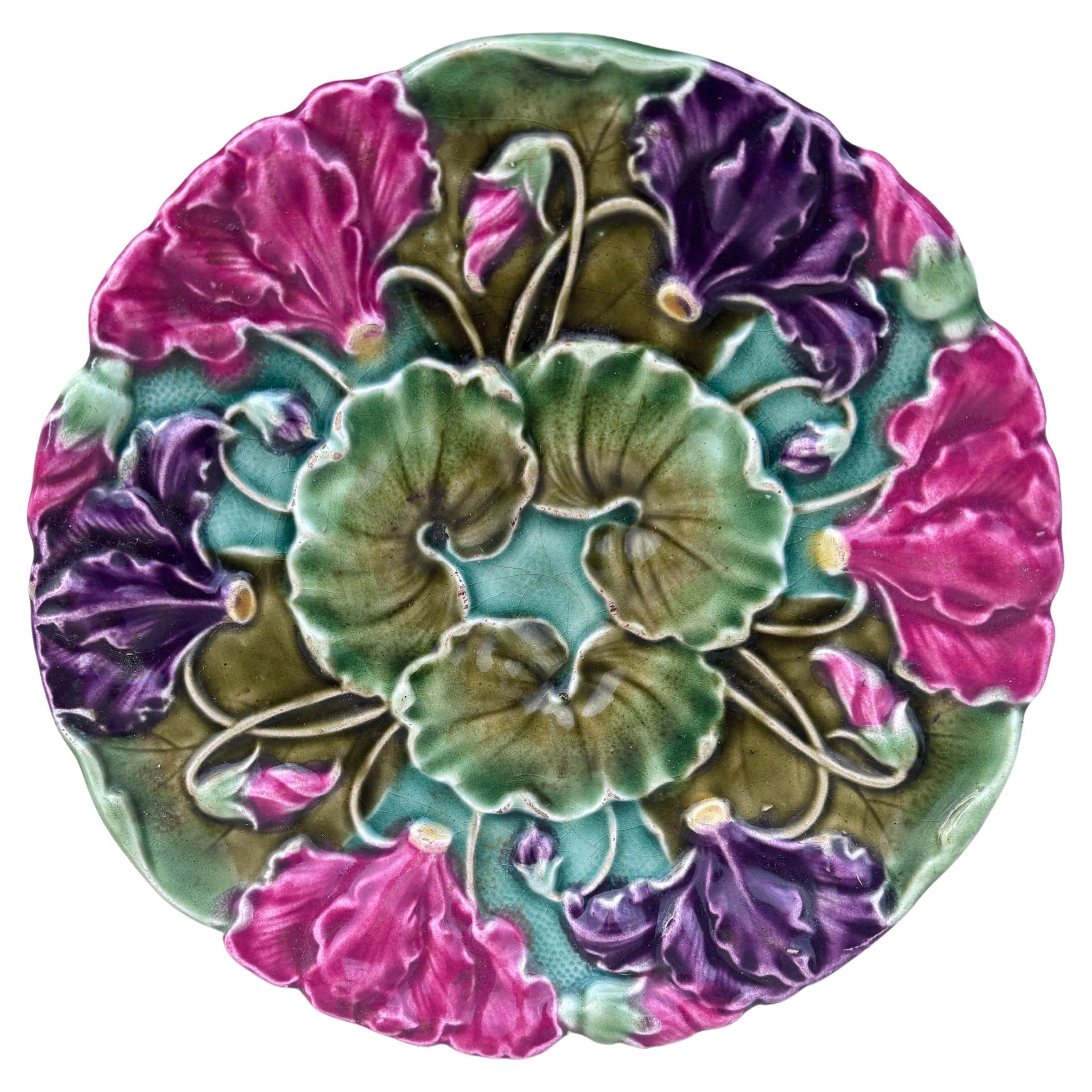 Piatto in maiolica per ciclamini Schultz Cilli, circa 1900 in vendita