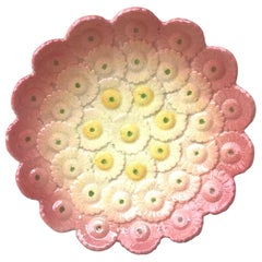 Majolica Pink Daisies Plate Delphin Massier, circa 1890