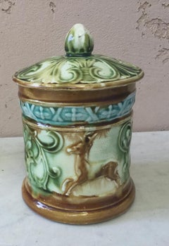 Majolica Deer Tobacco Jar Onnaing, circa 1890