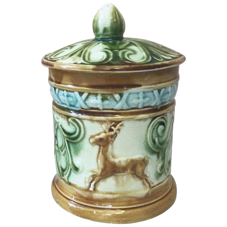 Majolica Deer Tobacco Jar Onnaing, circa 1890 at 1stDibs