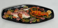 Majolica dish decorated with sea animals Poterie de Vallauris, France circa 1960