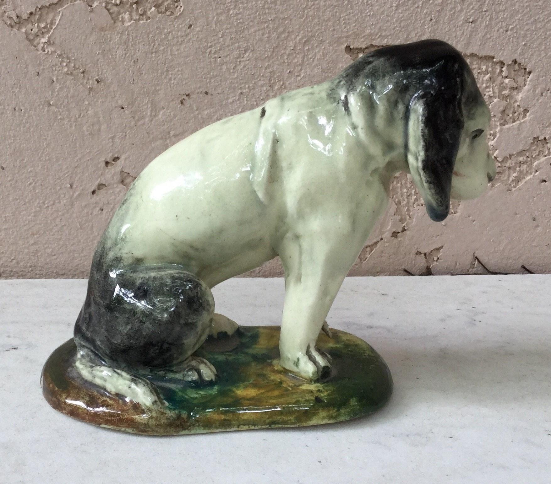 Majolica dog signed Jerome Massier Fils, circa 1890.