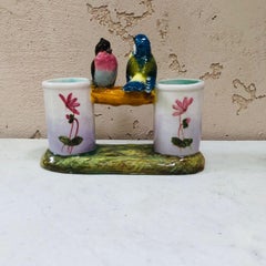 Majolica Double Vase with Birds Jerome Massier Fils, circa 1900