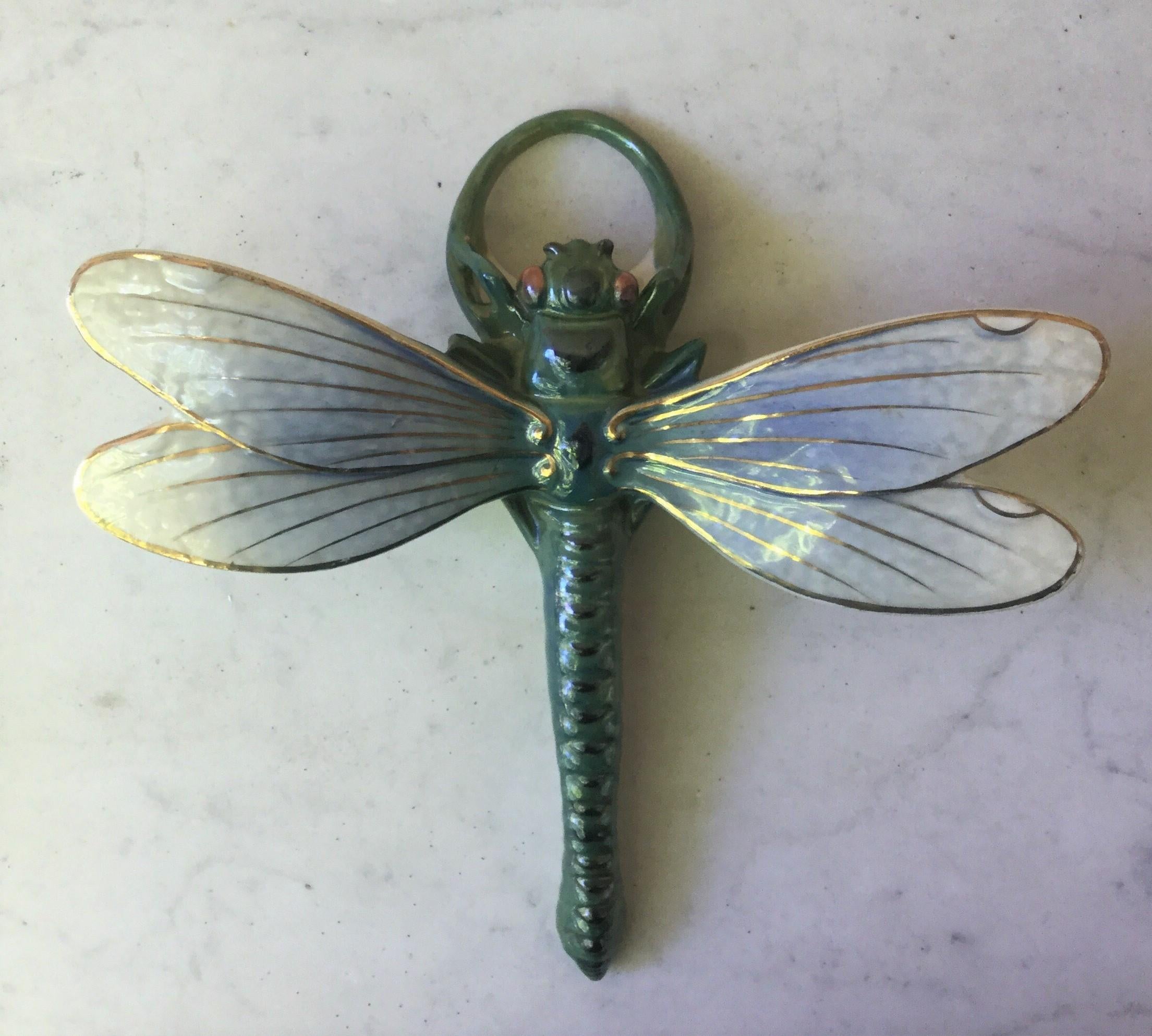 Majolica dragonfly wall pocket by Fives Lille, circa 1900.
Two are available.
