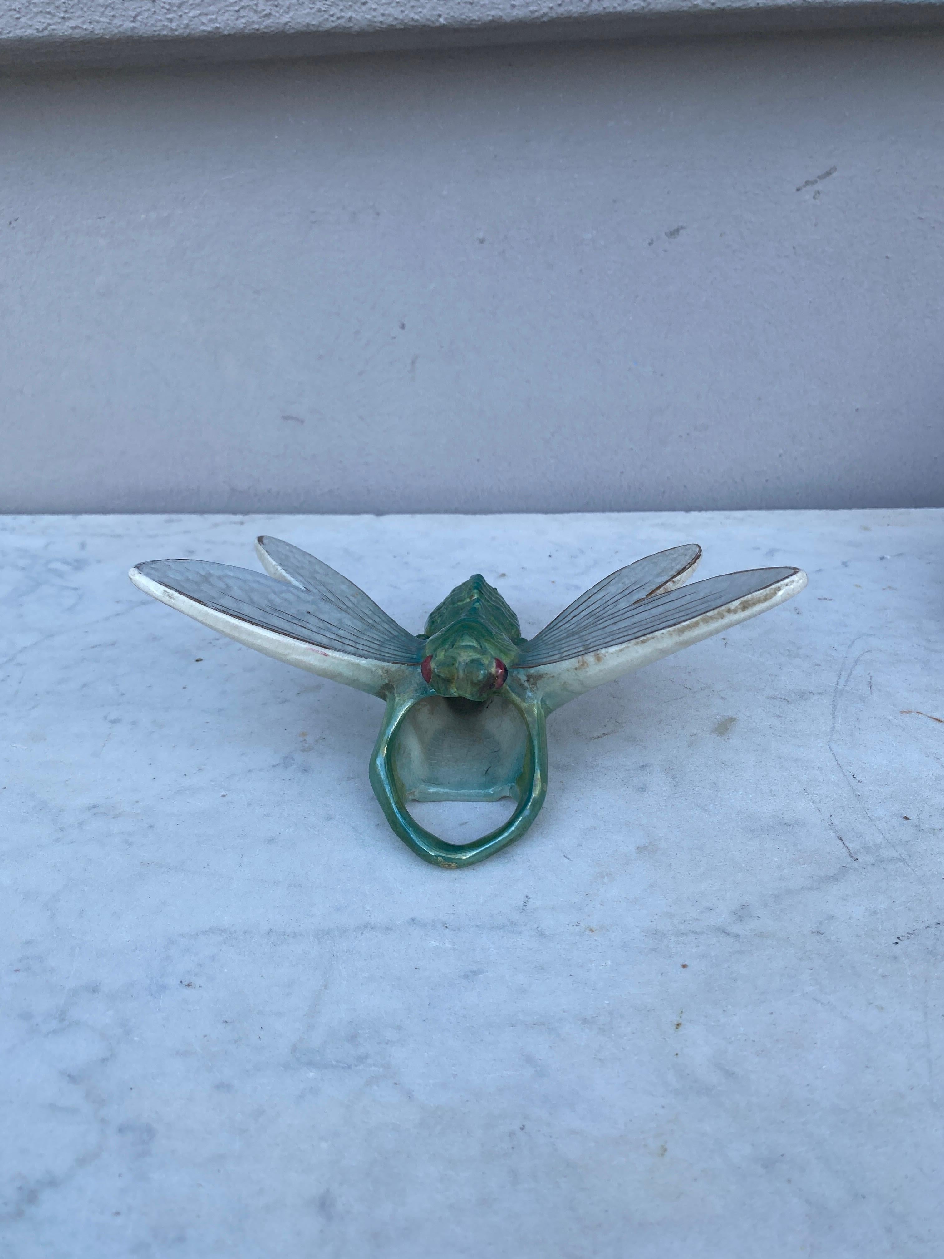 Art Nouveau Majolica Dragonfly Wall Pocket Fives Lille, circa 1900 For Sale