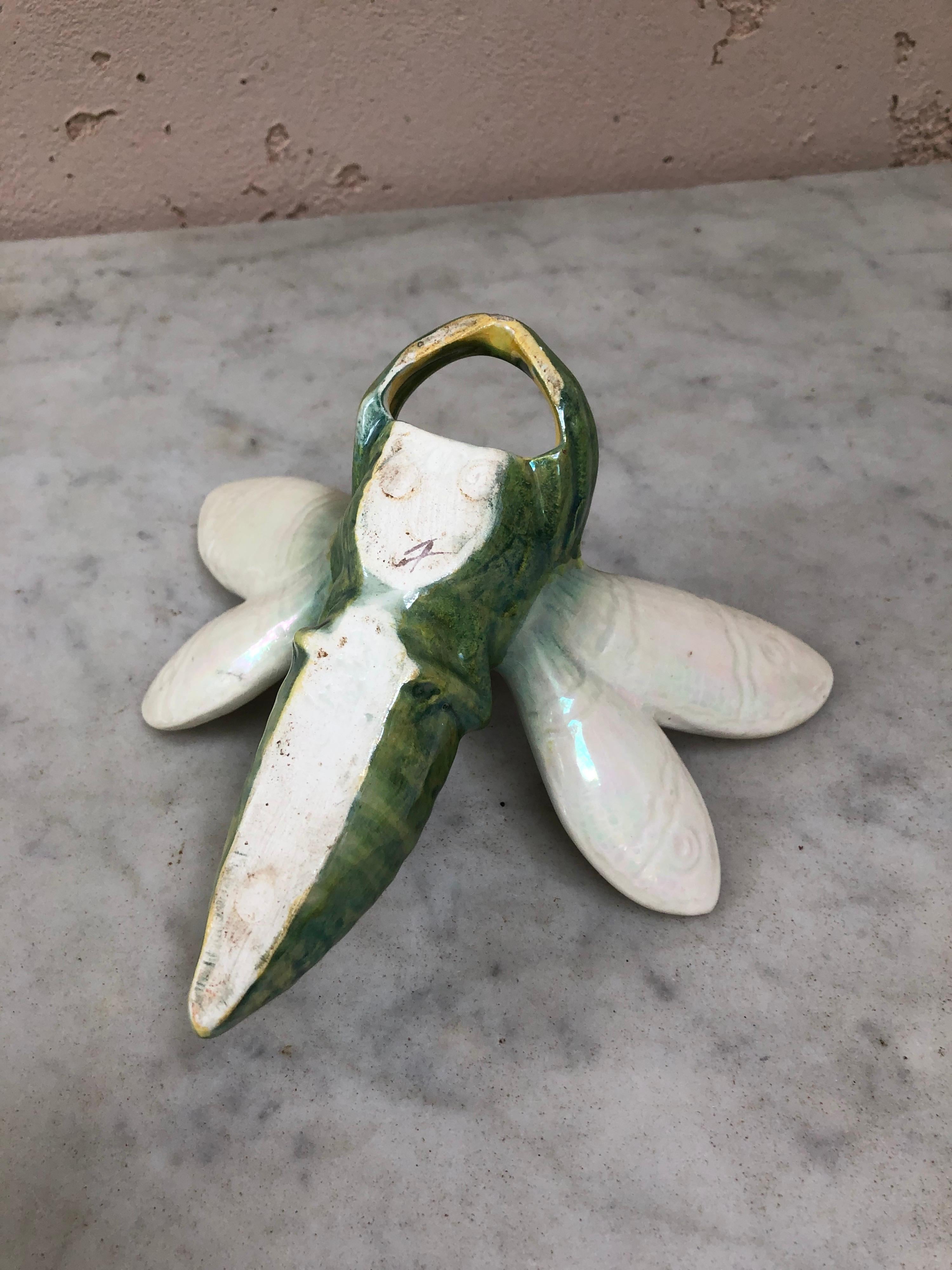 French Majolica Dragonfly Wall Pocket Fives Lille, circa 1900