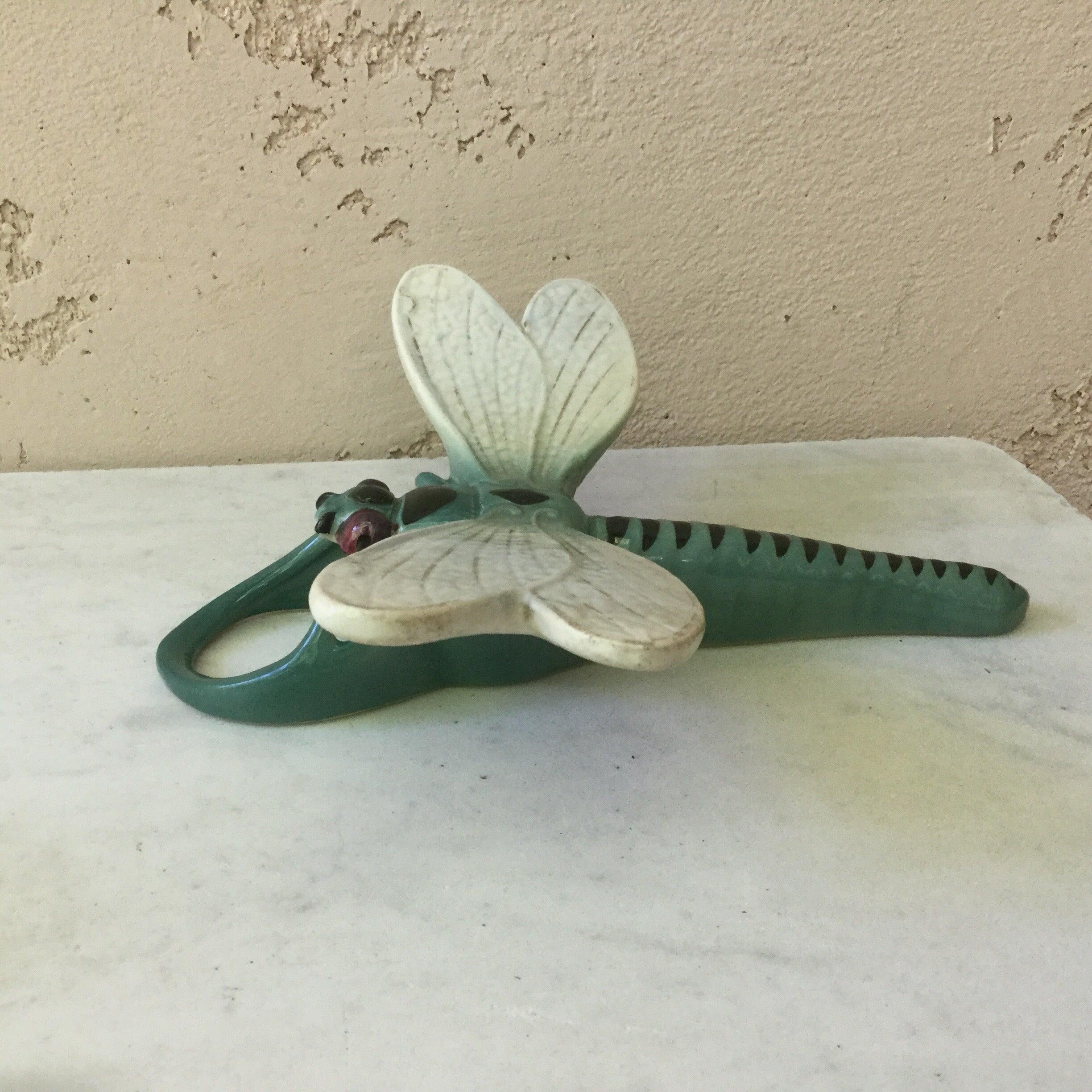 Early 20th Century Majolica Dragonfly Wall Pocket Fives Lille, circa 1900