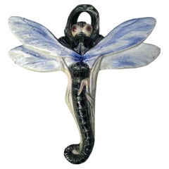 Antique Majolica Dragonfly Wall Pocket Fives Lille, circa 1900