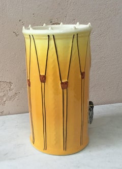 Majolica Drum Vase with Cicadas Sicard, circa 1950