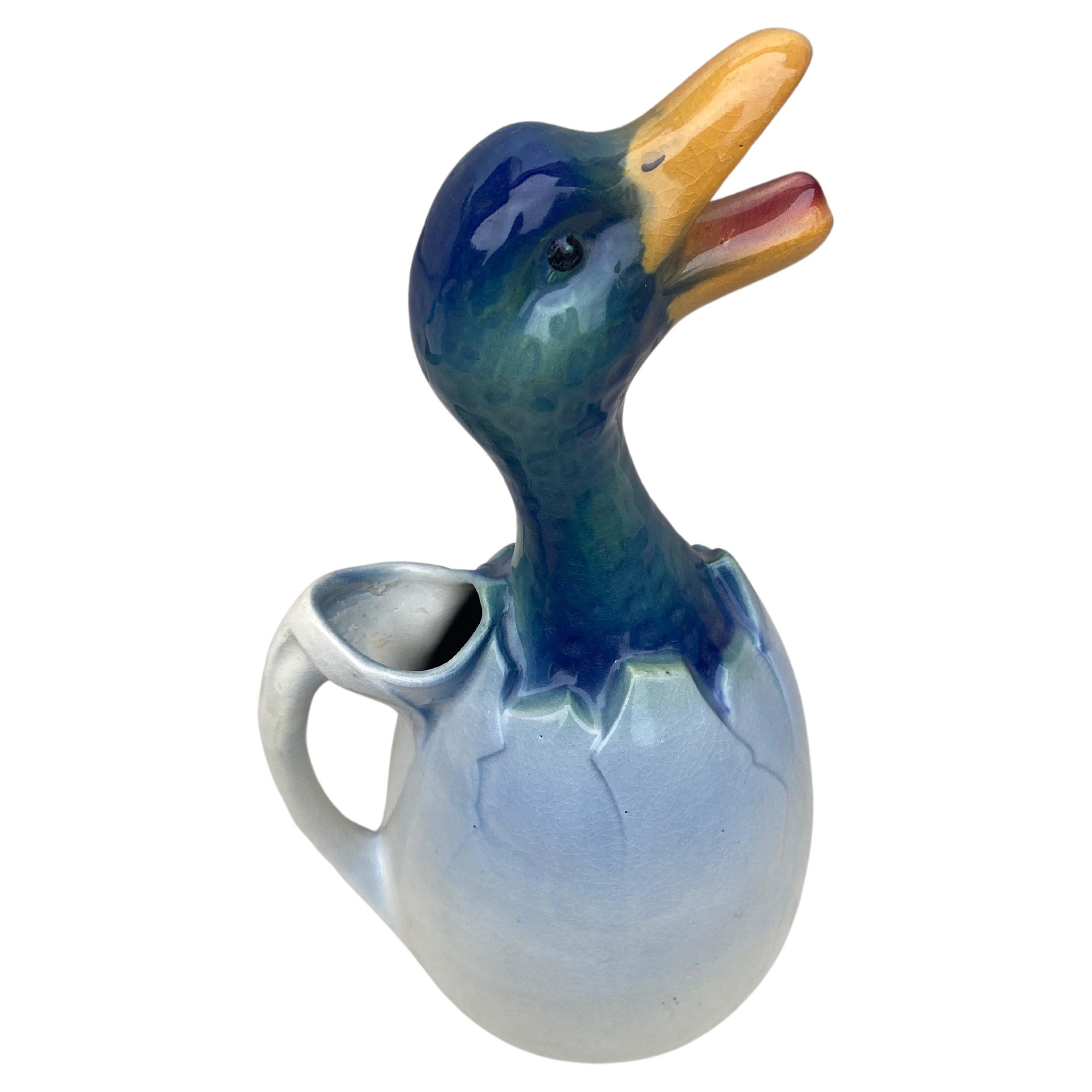 Majolica Duck Pitcher Keller & Guerin Saint Clement, circa 1900 In Good Condition For Sale In Austin, TX