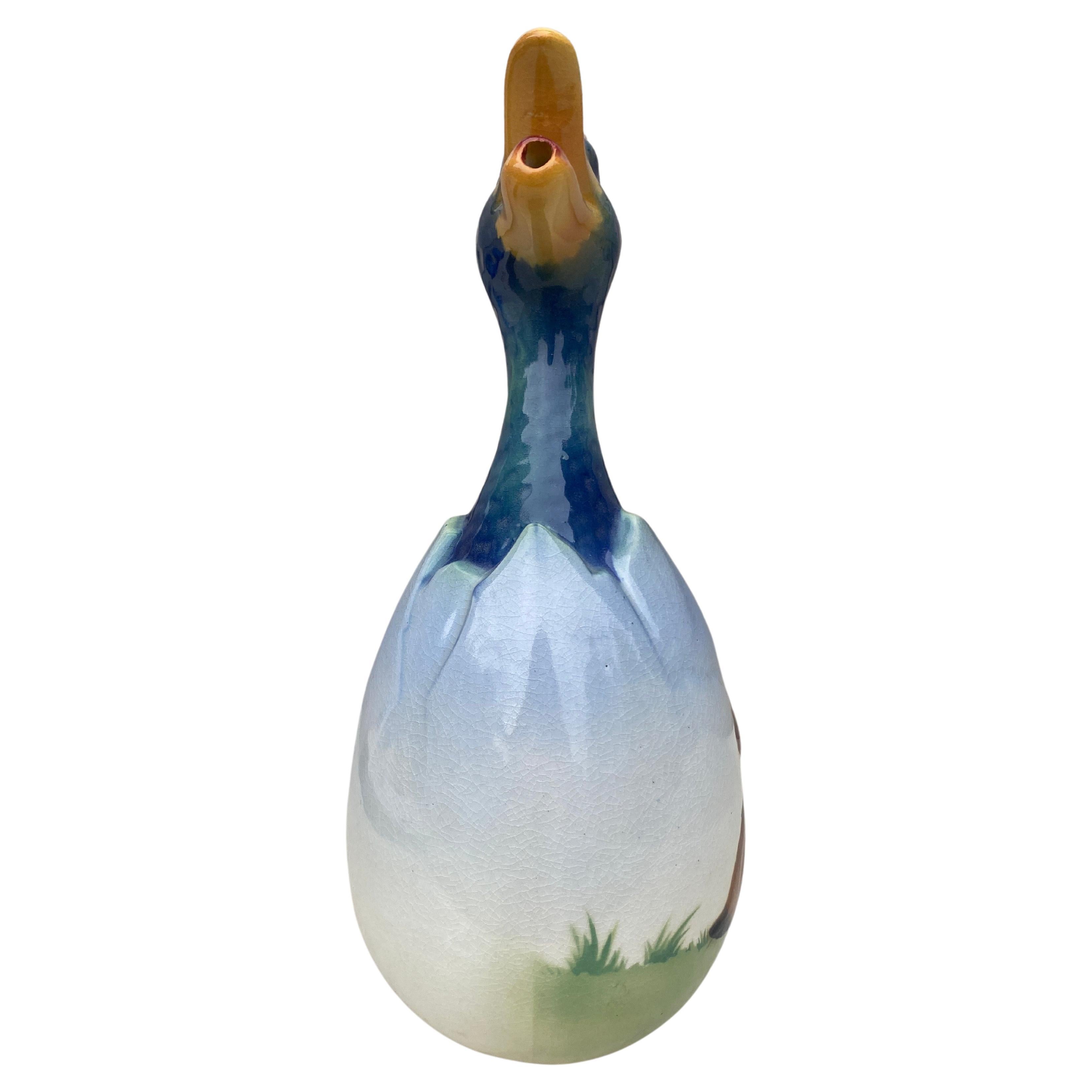 Early 20th Century Majolica Duck Pitcher Keller & Guerin Saint Clement, circa 1900 For Sale