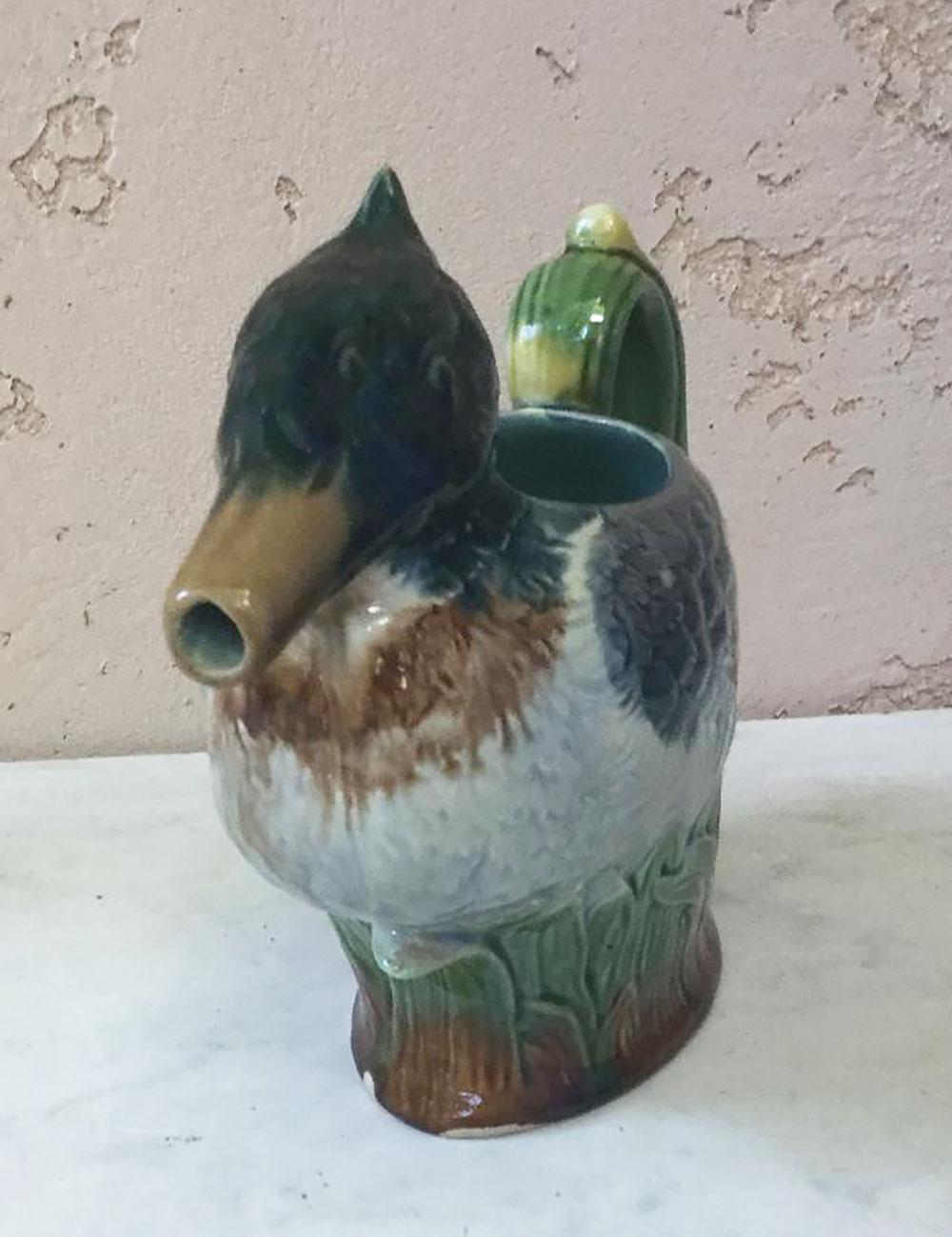 French Majolica Duck Pitcher Orchies, circa 1890