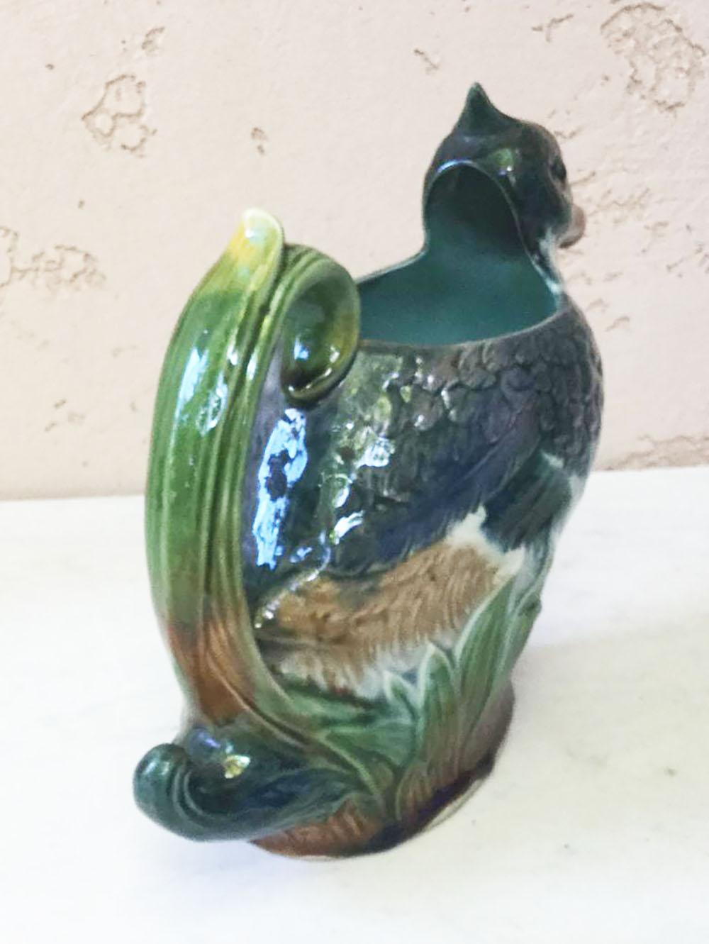 Majolica Duck Pitcher Orchies, circa 1890 In Good Condition In Austin, TX