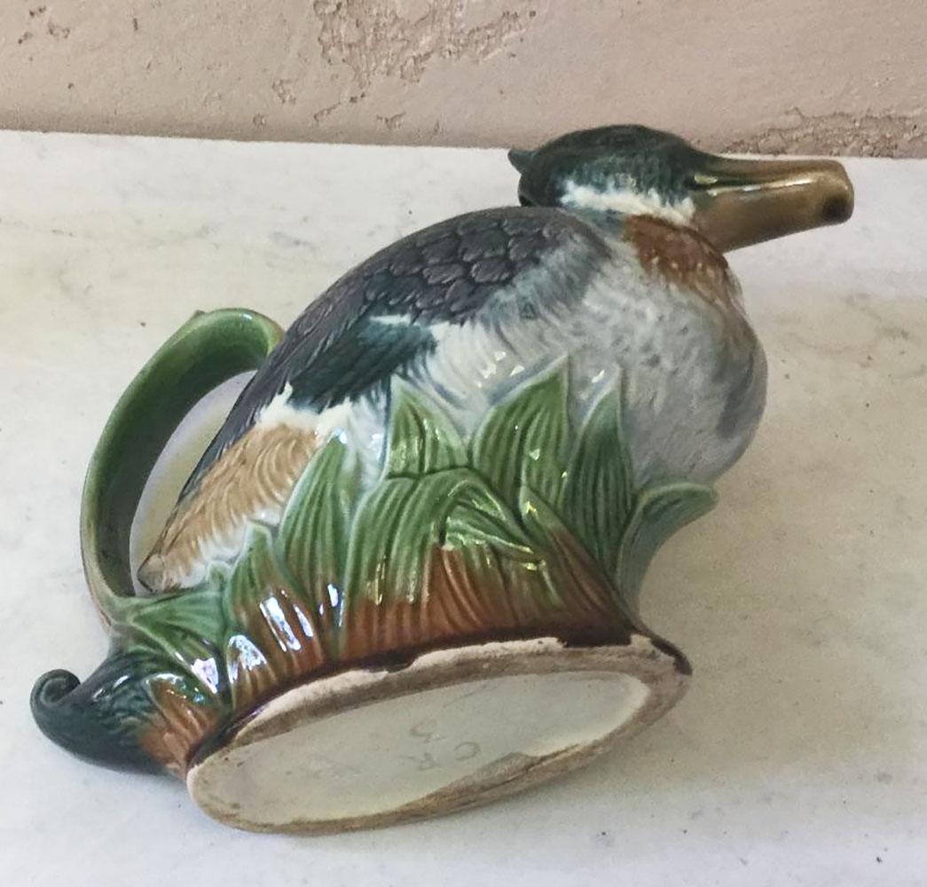 Late 19th Century Majolica Duck Pitcher Orchies, circa 1890
