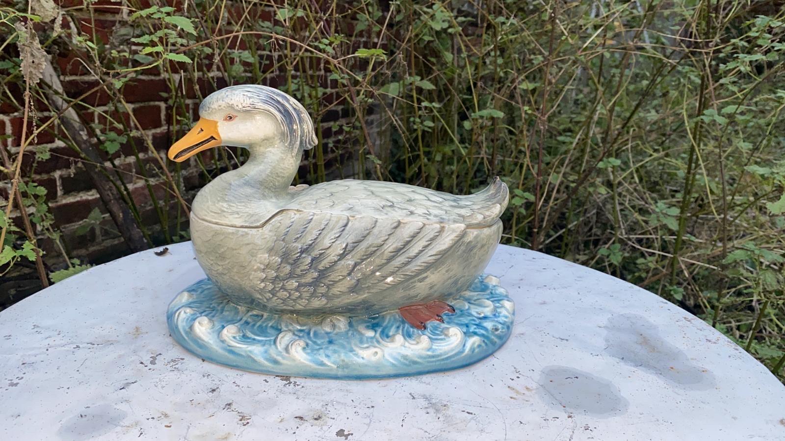 Rustic Majolica Duck Tureen Sarreguemines, circa 1880 For Sale