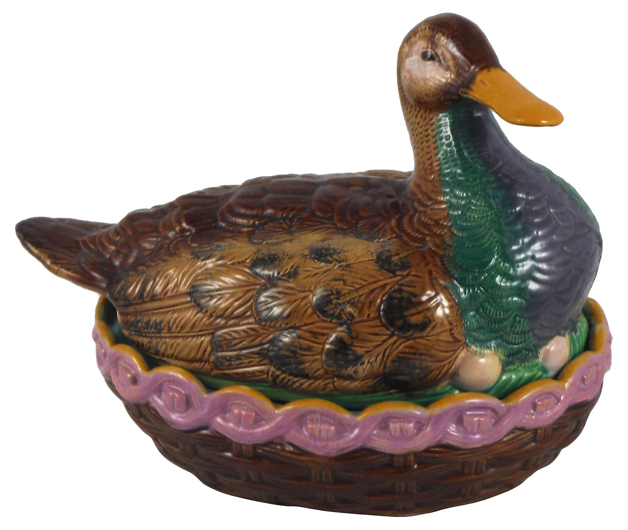 Late 19th Century Majolica Duck Tureen Sarreguemines, circa 1880 For Sale