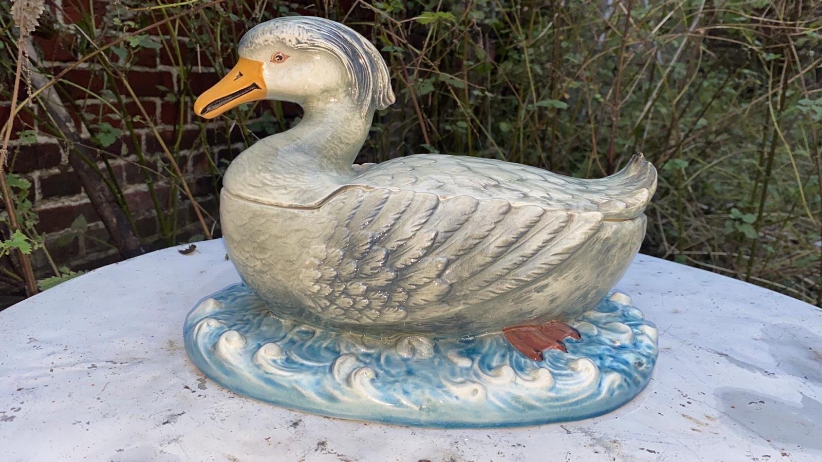 Ceramic Majolica Duck Tureen Sarreguemines, circa 1880 For Sale