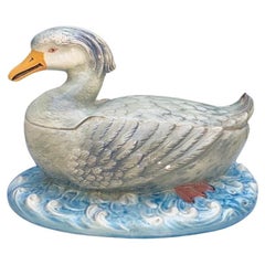 Soupière à canard en majolique de Sarreguemines, vers 1880