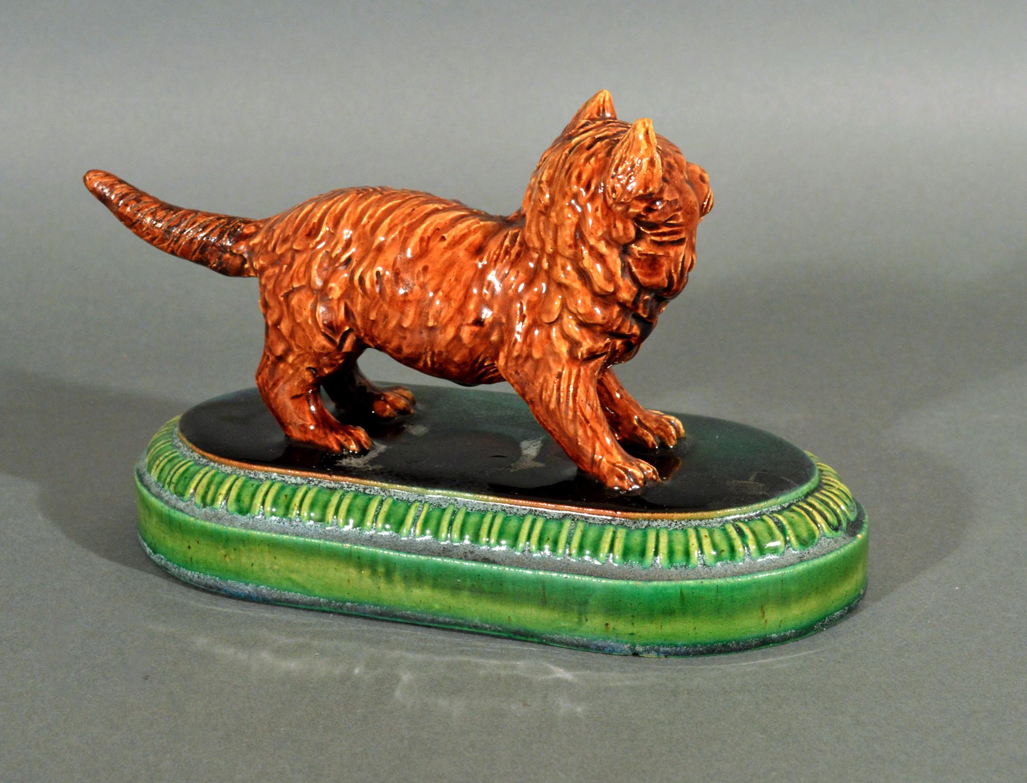 Victorian Majolica Earthenware Model of a Cat, Possibly William Brownfield For Sale