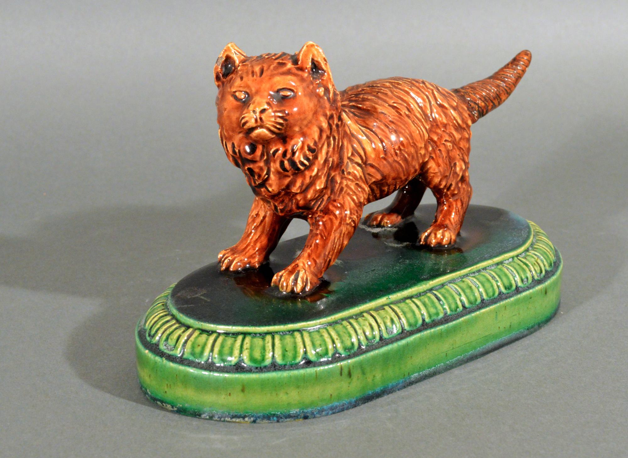 Victorian Majolica Earthenware Model of a Cat, Possibly William Brownfield For Sale