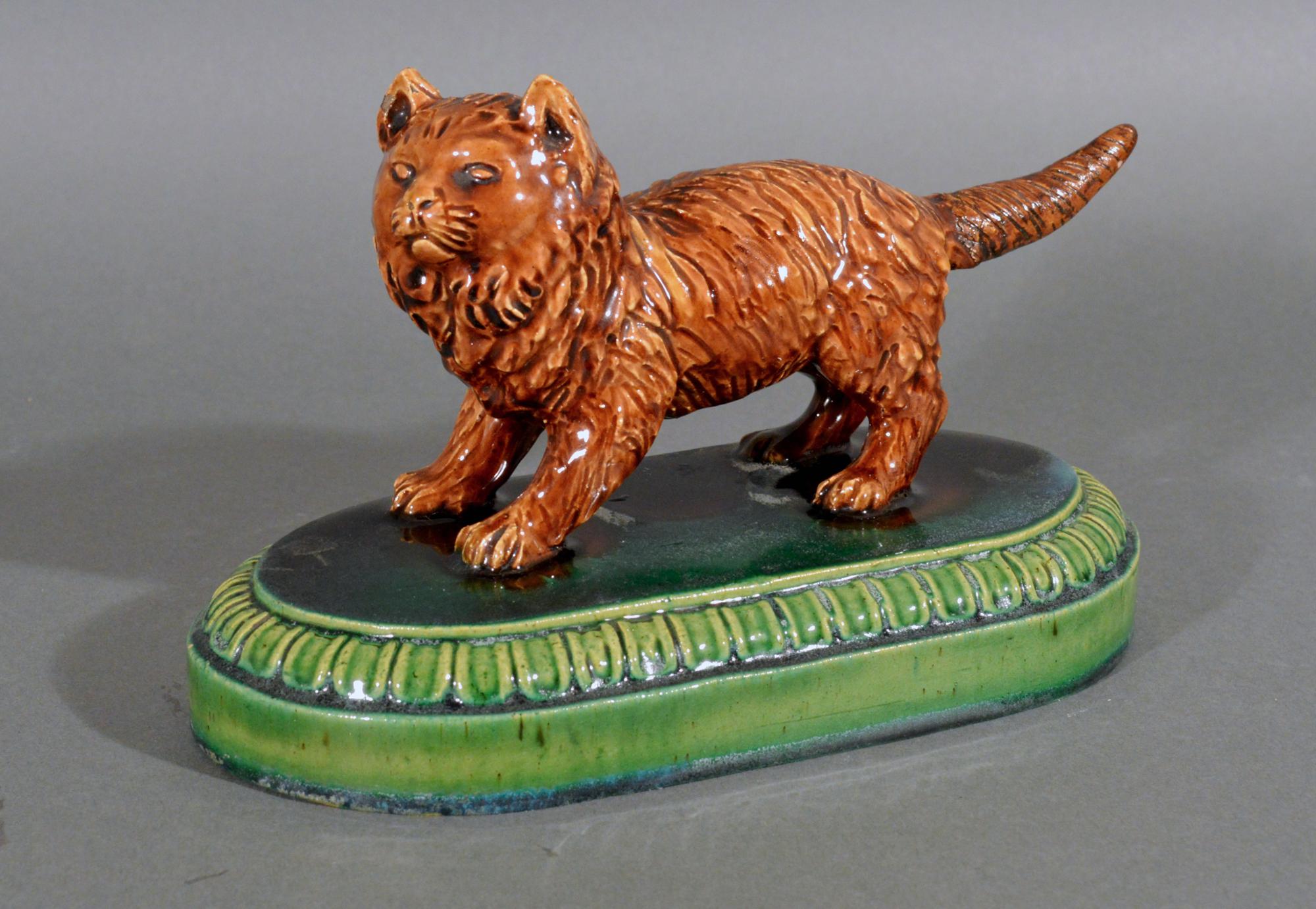 19th Century Majolica Earthenware Model of a Cat, Possibly William Brownfield For Sale