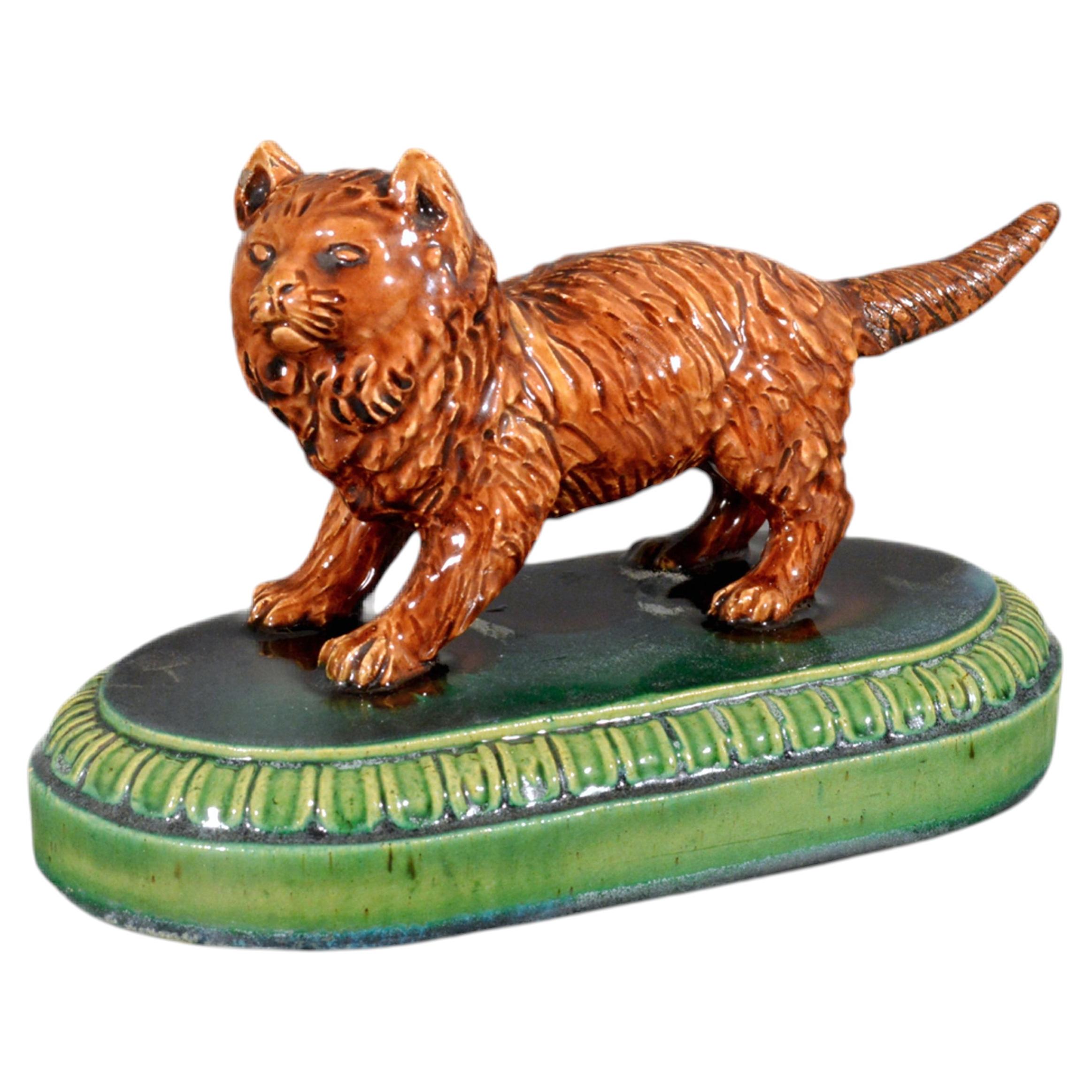 English Majolica Cat Figure, Possibly William Brownfield, Victorian, 1880 For Sale