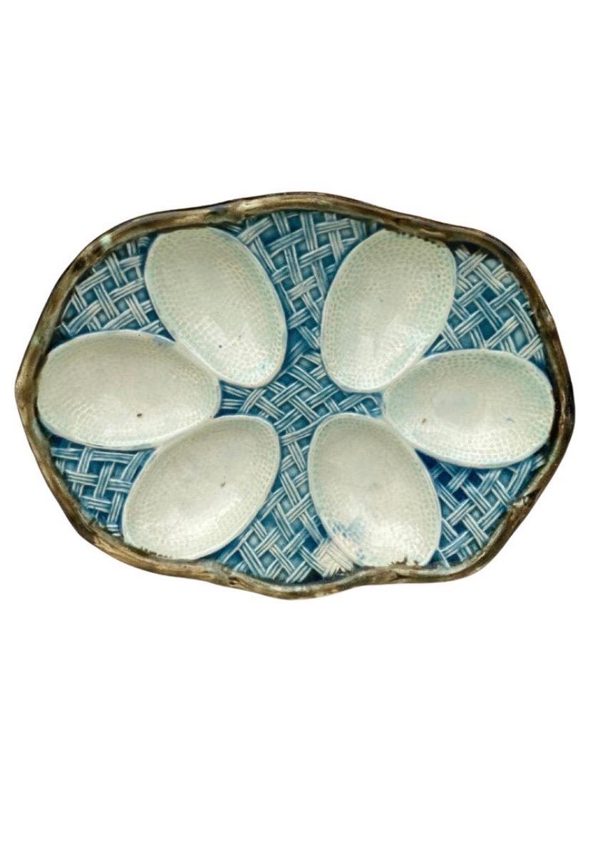 Panier à œufs en majolique Sarreguemines, vers 1920 en vente 4