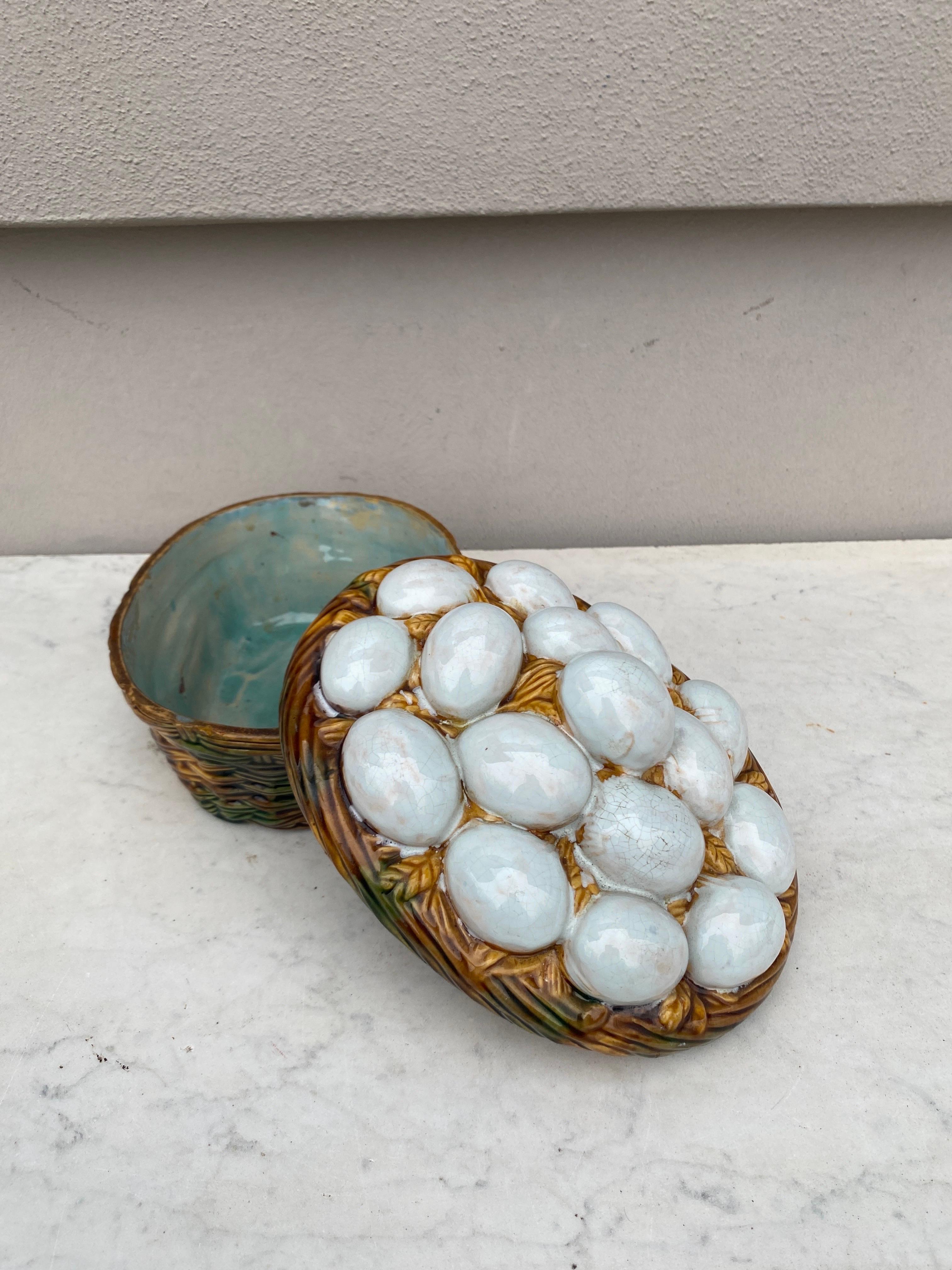 Majolica Egg Basket Tureen Eichwald Circa 1890 In Good Condition For Sale In Austin, TX