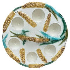 Antique Majolica Egg Handled Plate with Wheat, circa 1900