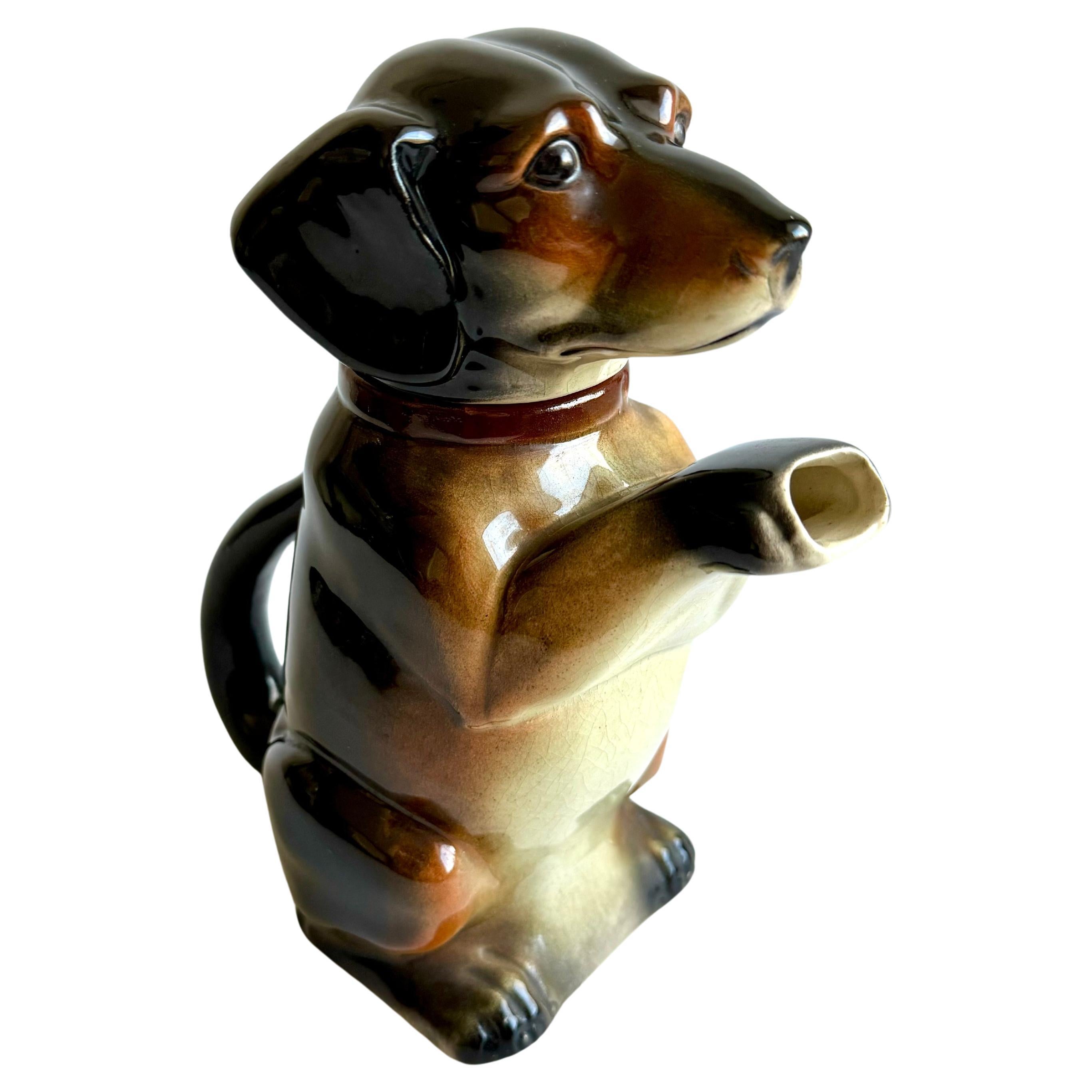 Majolica “Erphila” Dachshund Dog Teapot c.1920-1940 Made in Germany For Sale