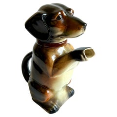 Used Majolica “Erphila” Dachshund Dog Teapot c.1920-1940 Made in Germany