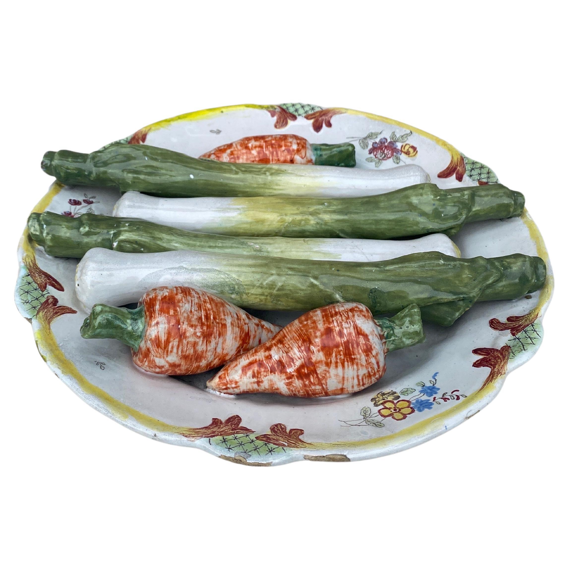Rustic Majolica Faience Asparagus & Turnip Wall Platter Circa 1900 For Sale