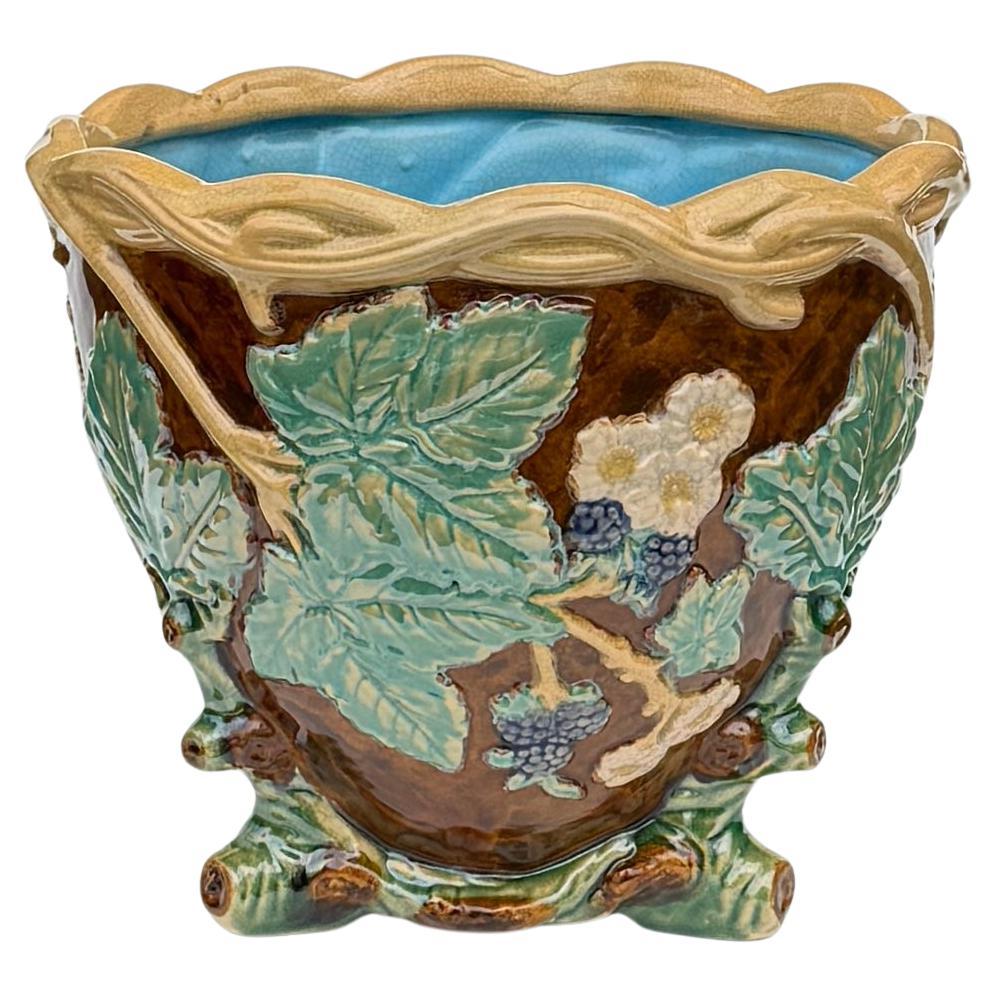 Majolica Jardinière with Faux Bois Design, Celadon Glaze, Japan