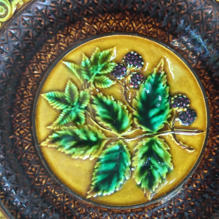 Early 20th Century Majolica Fern & Leaves Plate Sarreguemines Circa 1900 For Sale