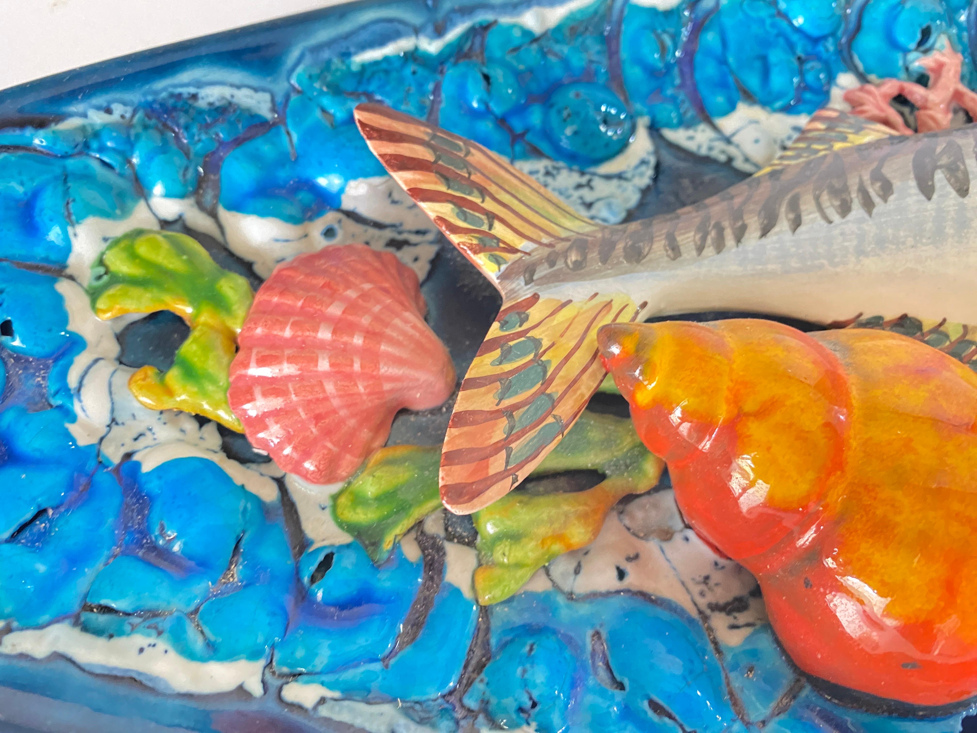 Majolica Fish Decorative Platter Salins, circa 1960 Blue Color For Sale 1