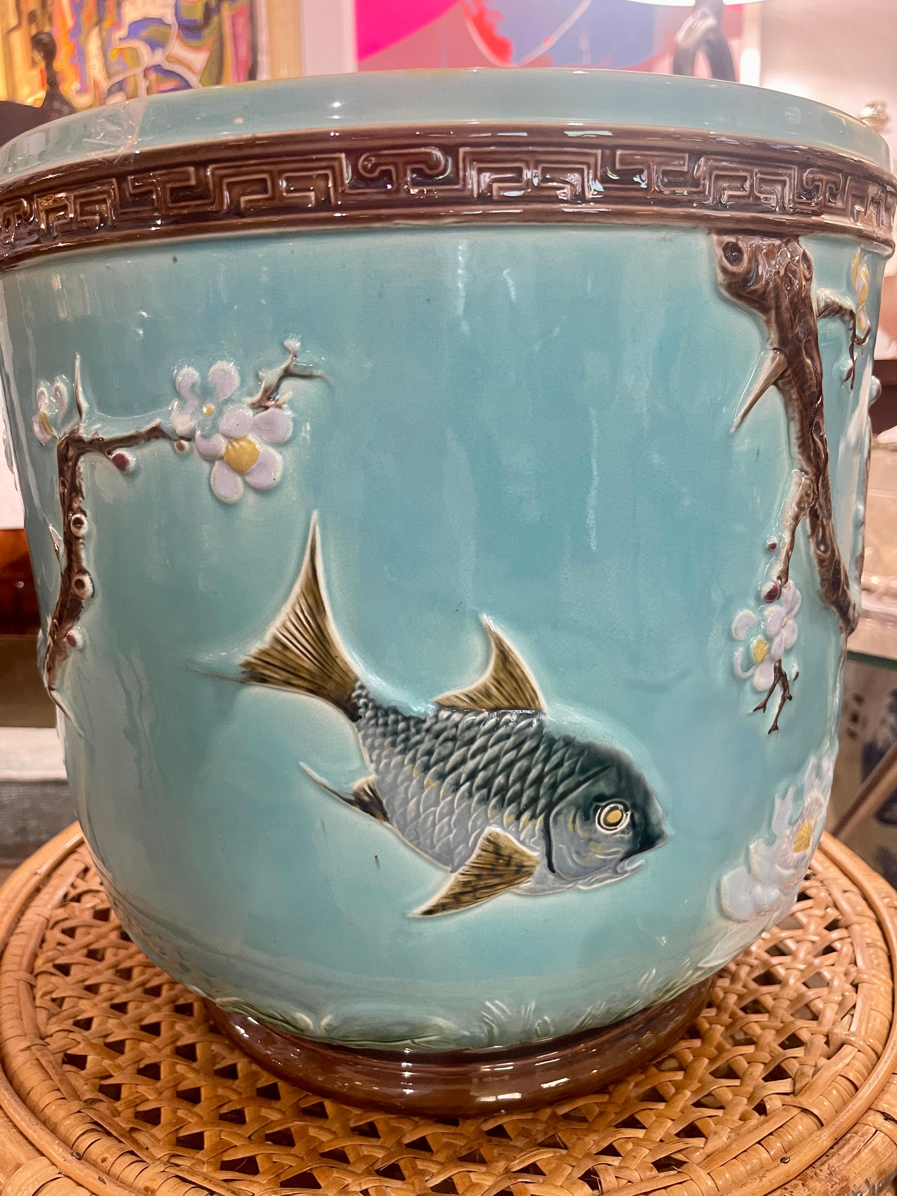 Aesthetic Movement Majolica Fish Jardiniere, Attr. To Joseph Holdcroft C. 1870s