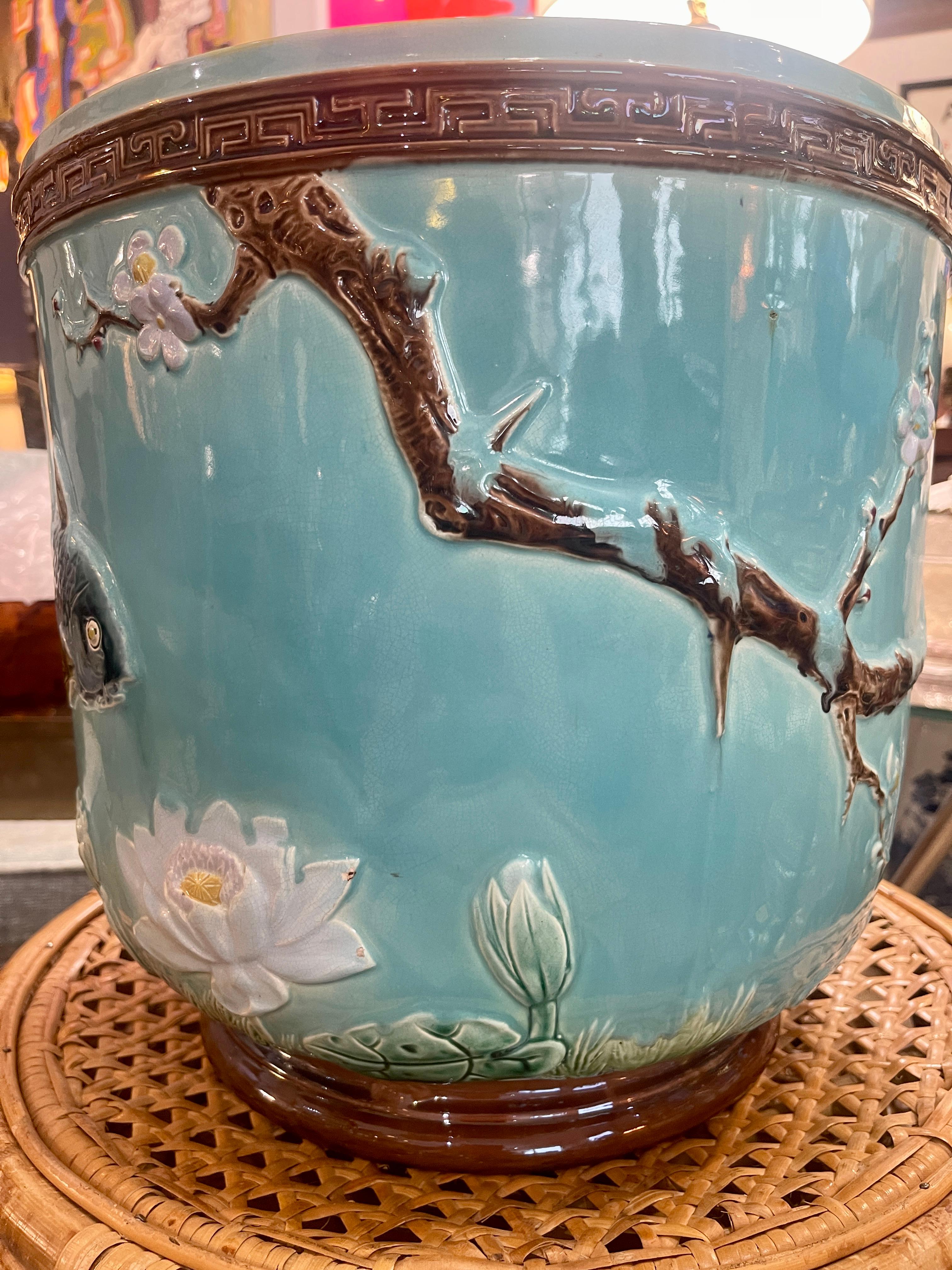 19th Century Majolica Fish Jardiniere, Attr. To Joseph Holdcroft C. 1870s