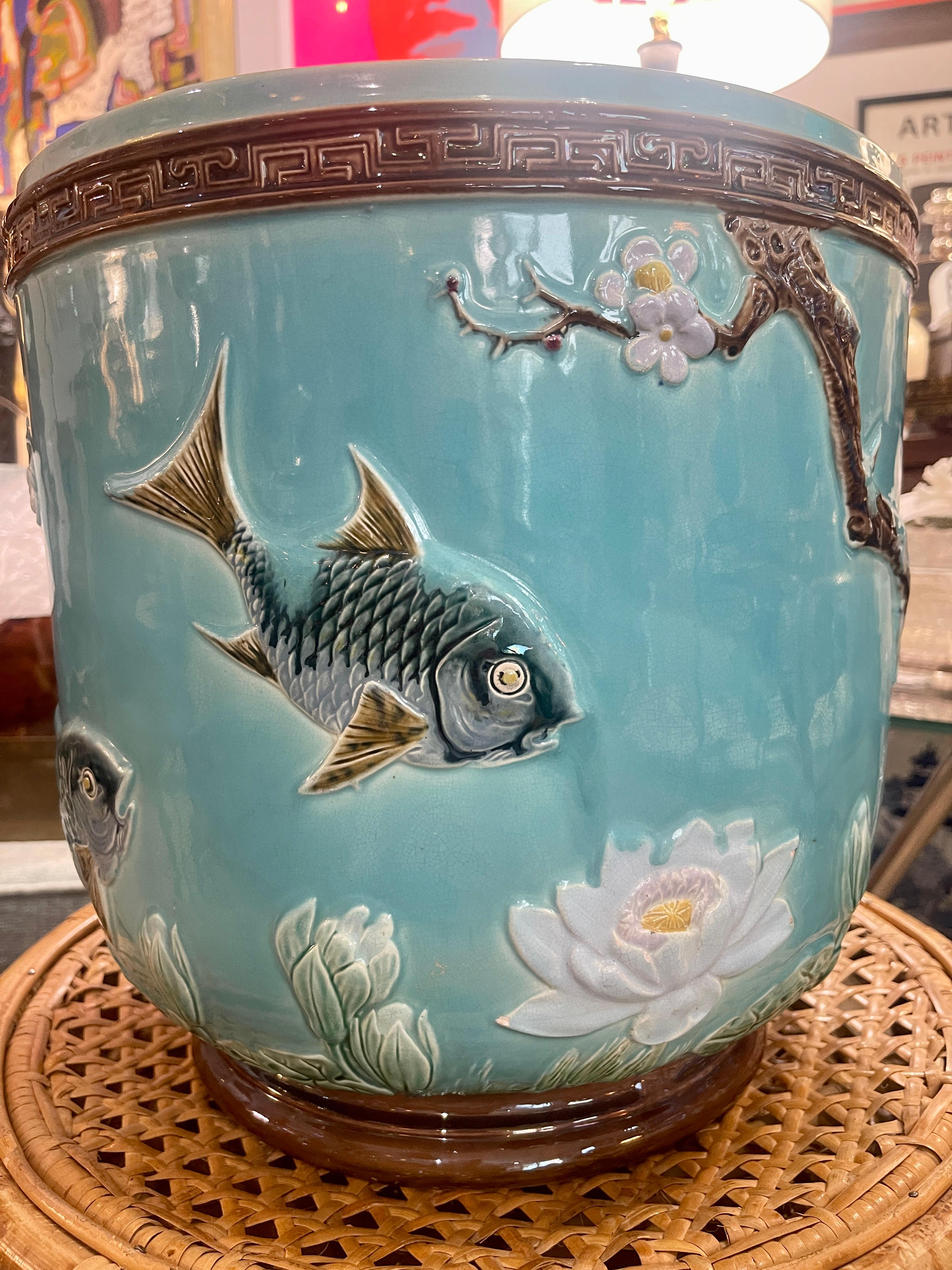 Ceramic Majolica Fish Jardiniere, Attr. To Joseph Holdcroft C. 1870s
